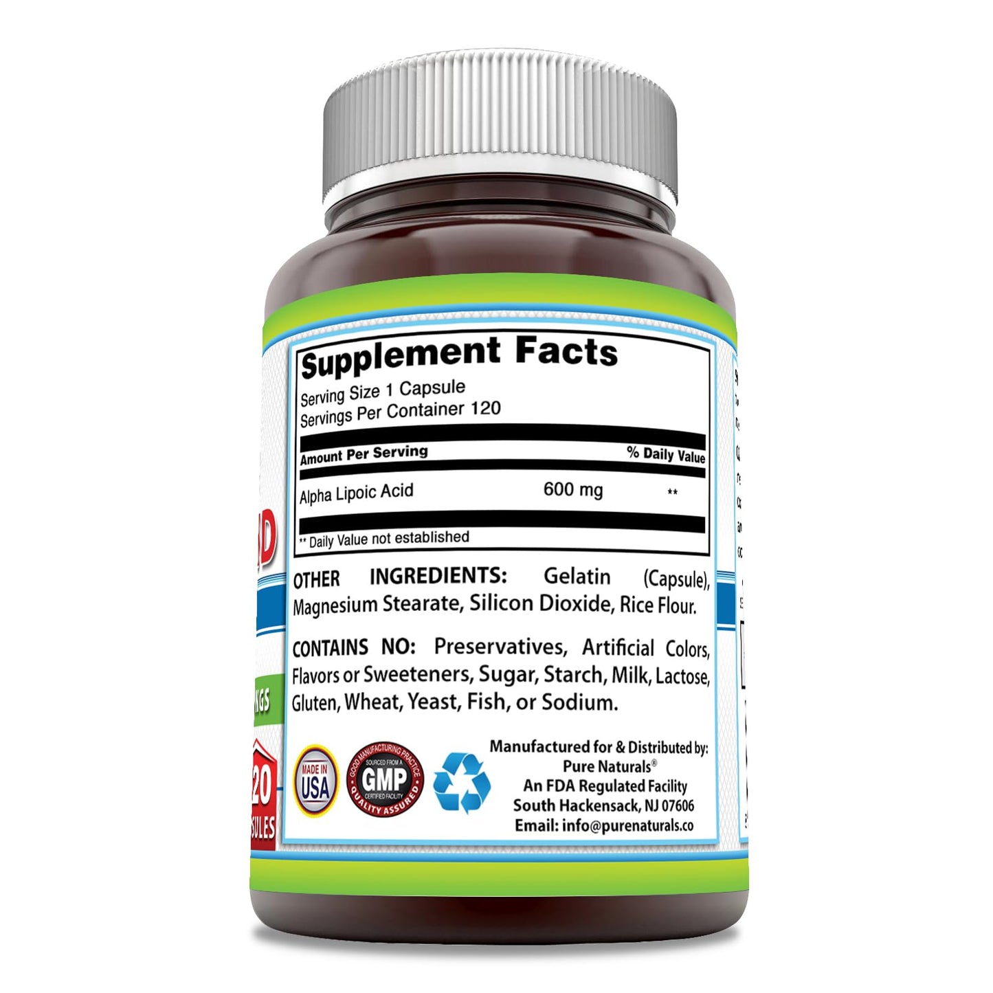 Pure Naturals Alpha Lipoic Acid 600 mg, 120 Capsules