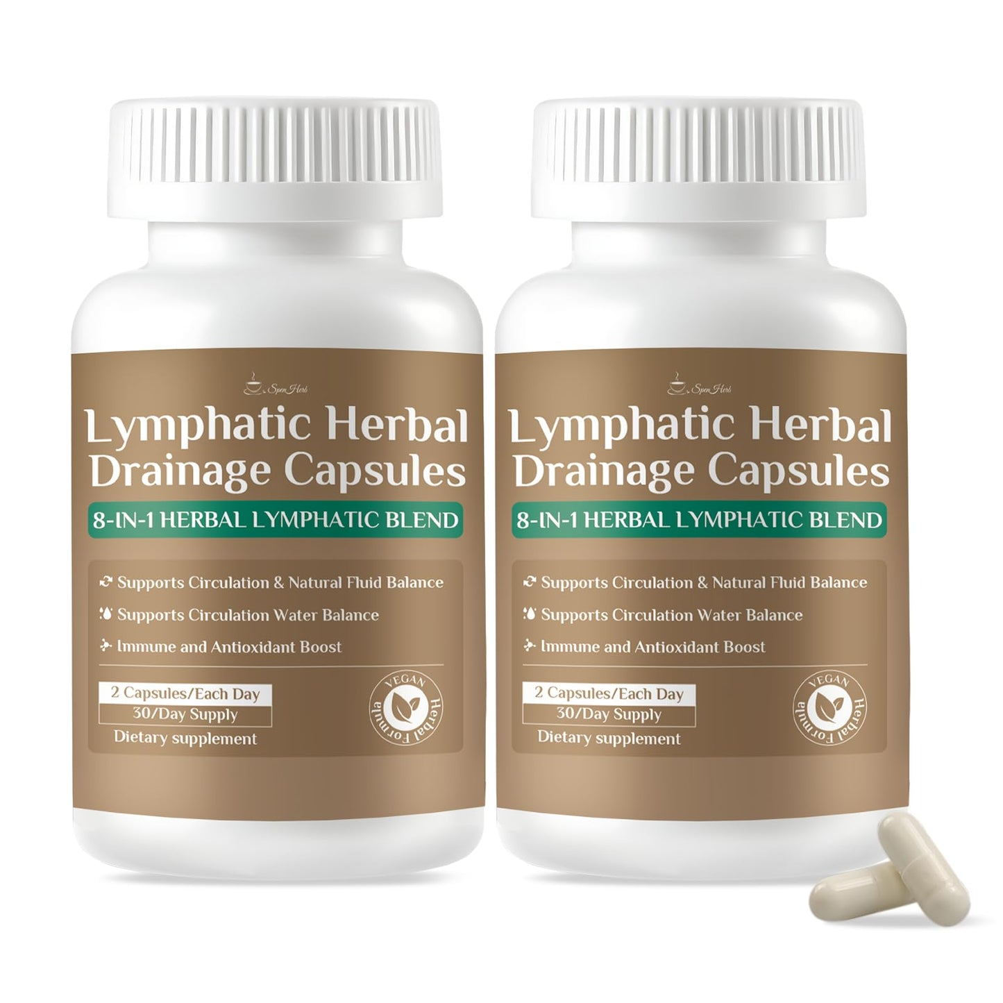 SpenHerb Lymphatic Drainage Capsules, 8-in-1 Herbal Lymphatic Blend, Non-GMO, 120 Capsules