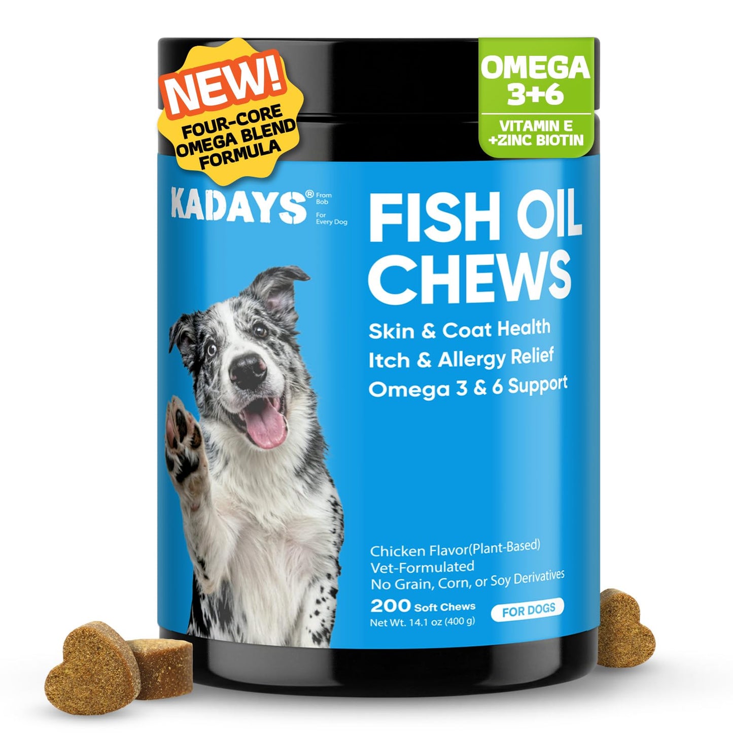 Kadays Omega 3 Skin and Coat Supplement for Dogs Chews, 200