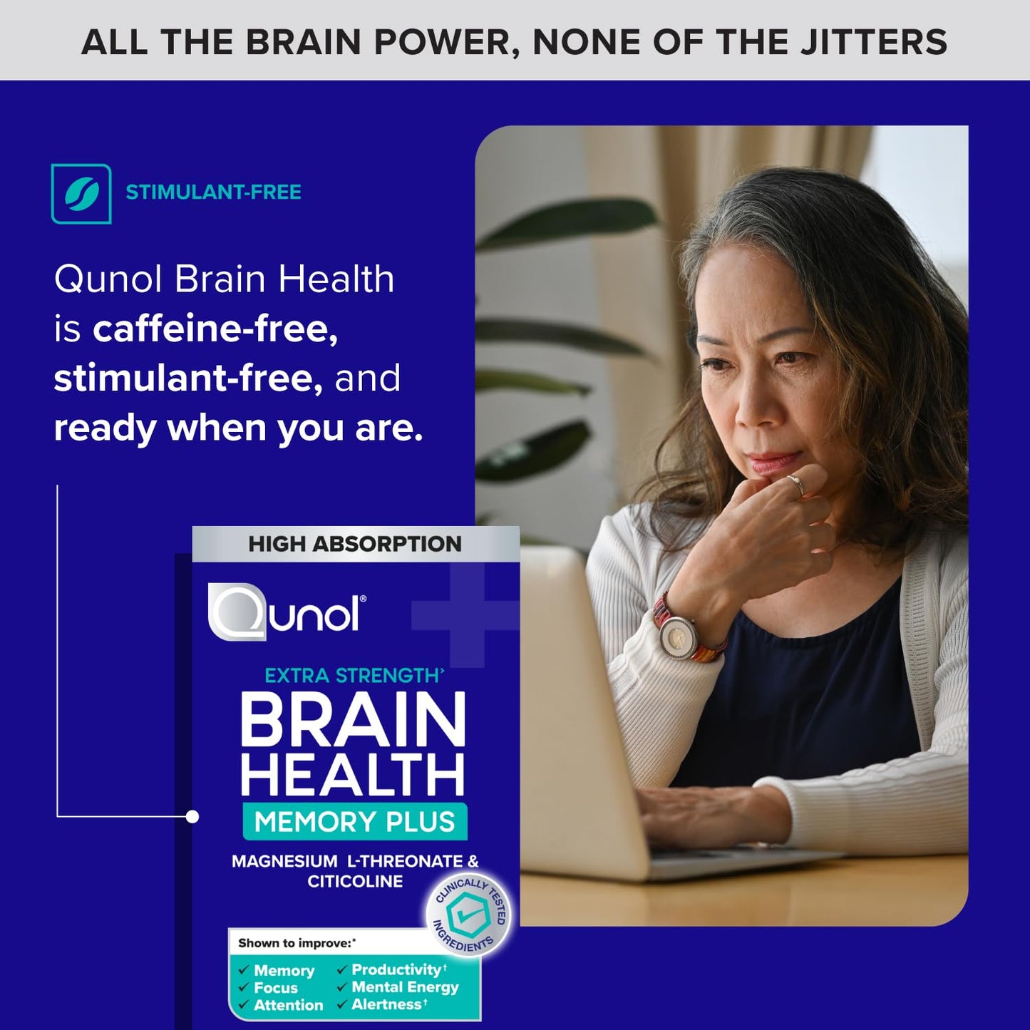 Qunol Brain Health Memory Plus Magnesium L-Threonate & Citicoline Tablets, 60 Count