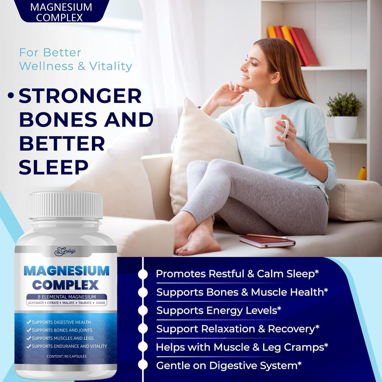 Guliqi Magnesium Complex 8-Elemental Magnesium 1000mg, 90 Capsules
