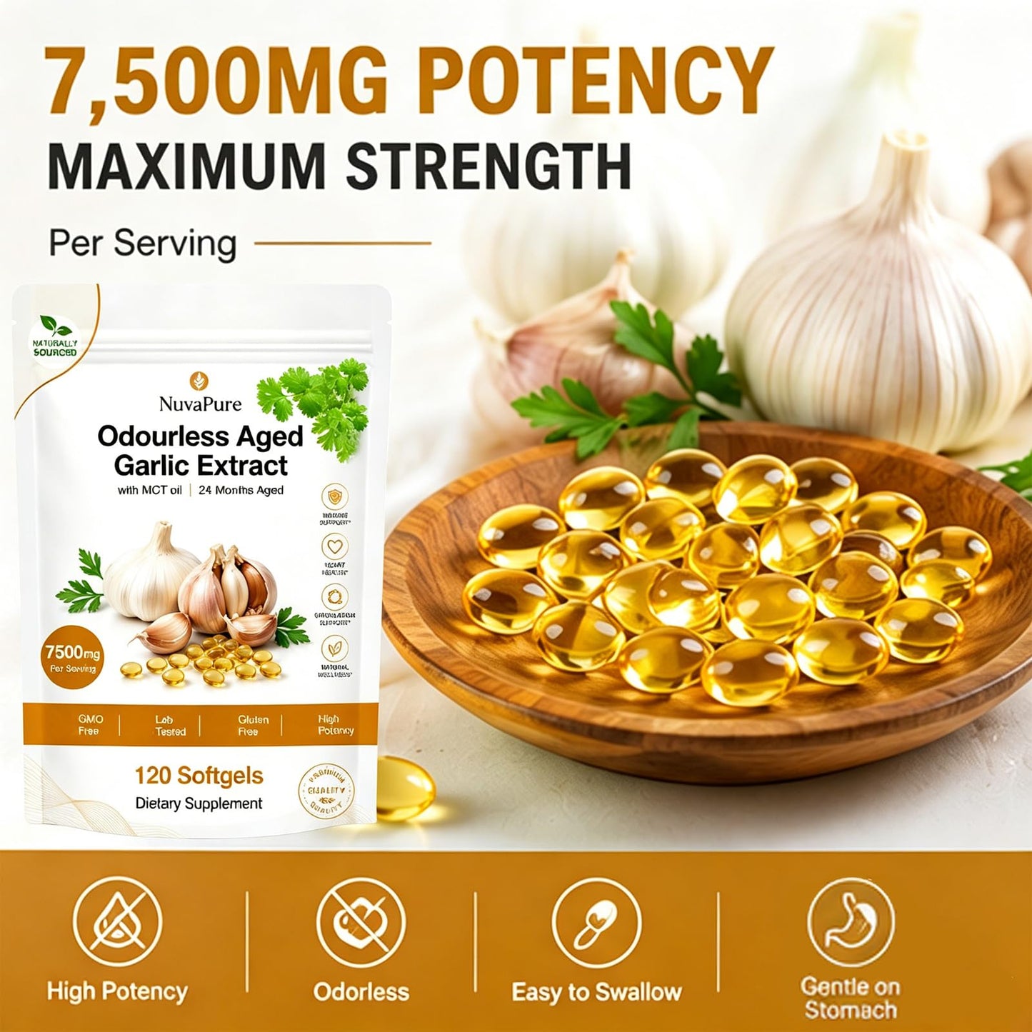Vibro Band Nuvapure Aged Garlic 24-Month Aged Garlic Extract Odorless Heart & Cholesterol Support Softgel 1 Count
