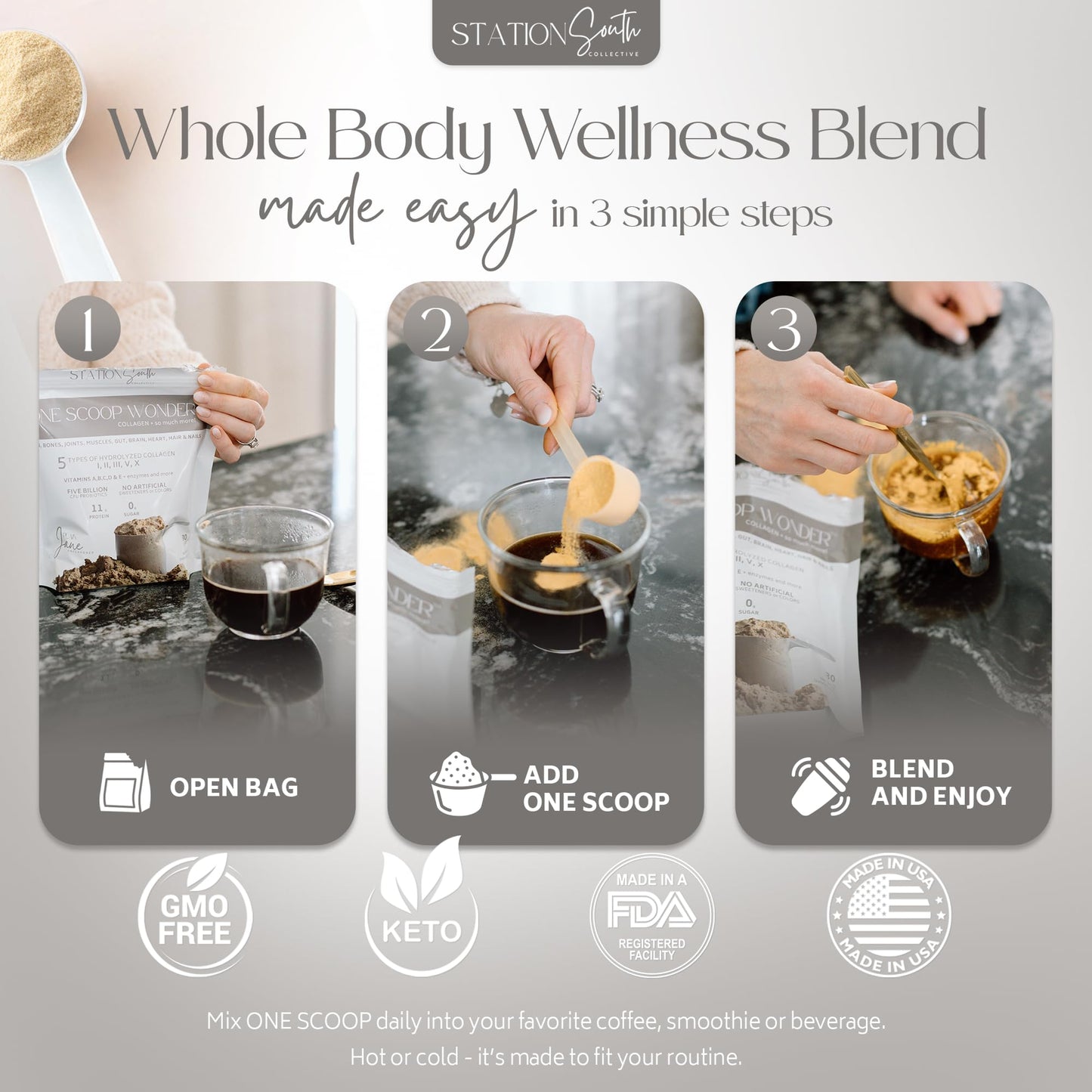 Station South Collective ONE SCOOP WONDER All-in-One Wellness Powder, 16 Servings
