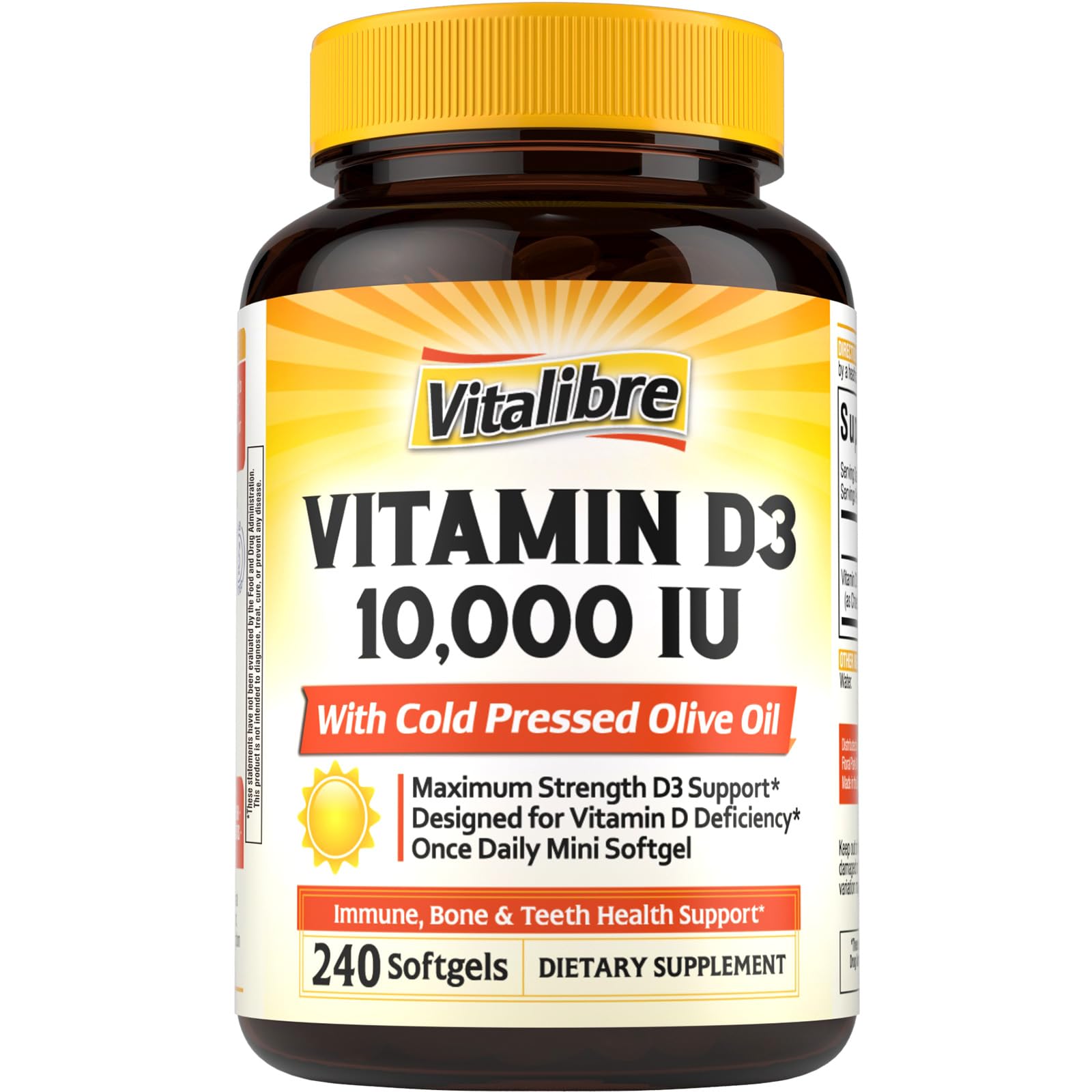 Vitalibre Maximum Strength Vitamin D3 10,000 IU (250mcg) Softgels - 240 Count