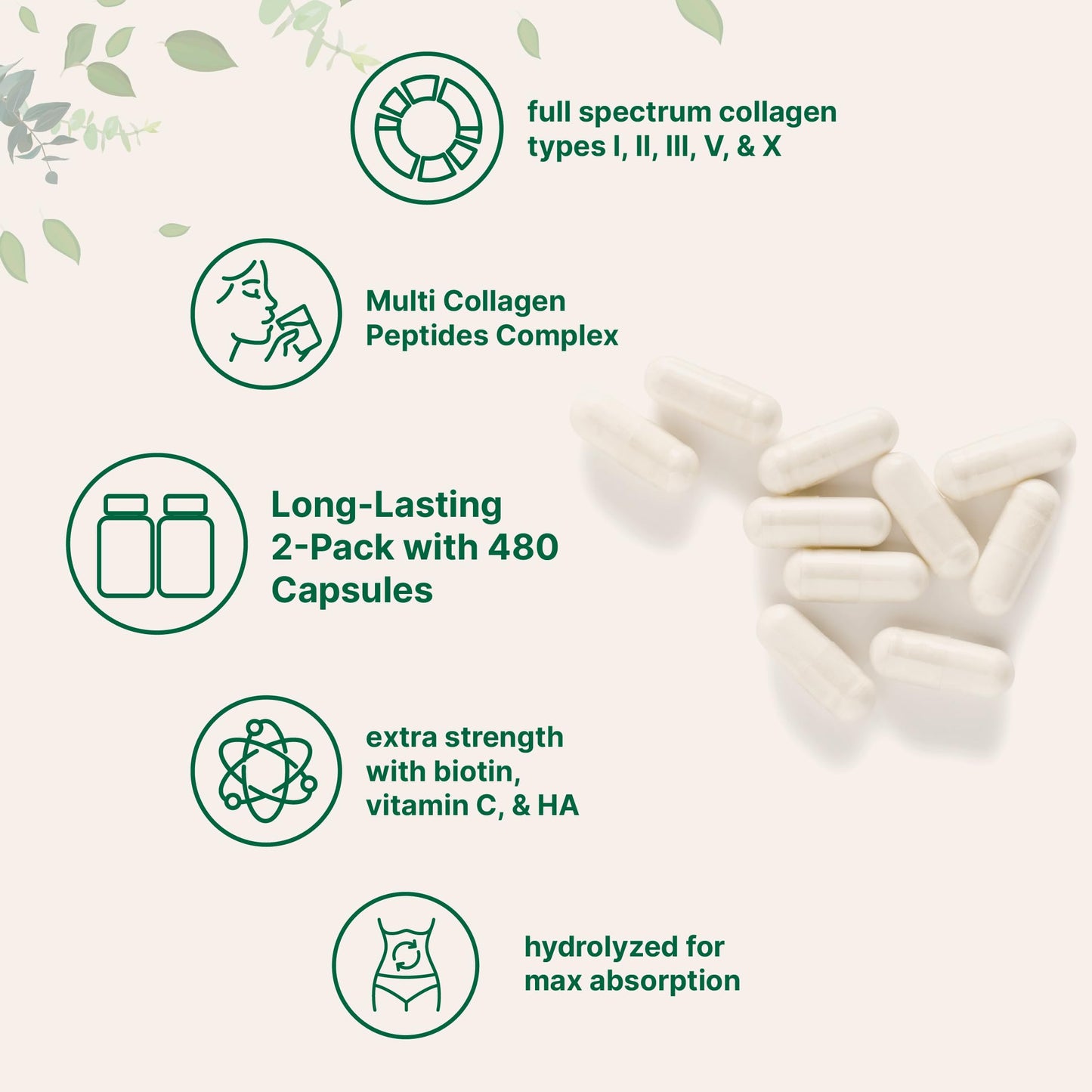 Micro Ingredients Multi Collagen Capsules, 480 Capsules