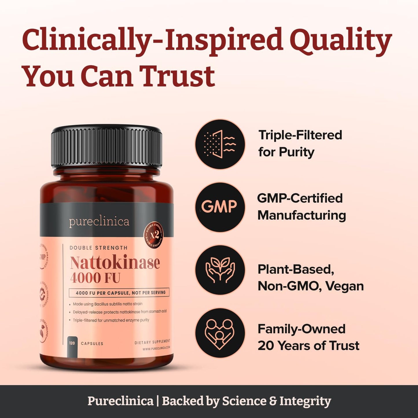 Pureclinica Nattokinase 4,000 FU Capsules, 120 Capsules
