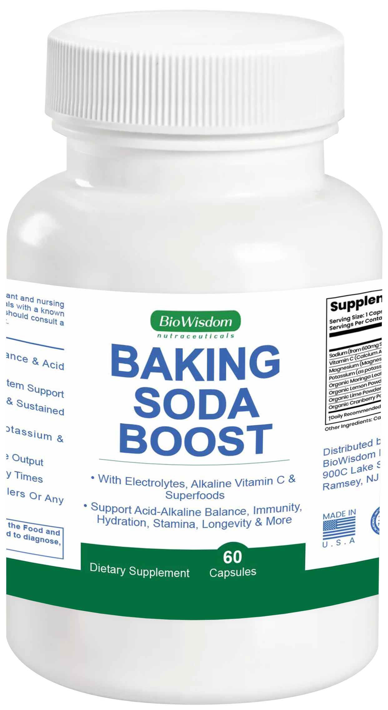 BioWisdom Nutraceuticals Baking Soda Boost Capsules for Alkalinity & Immunity, 60 Capsules