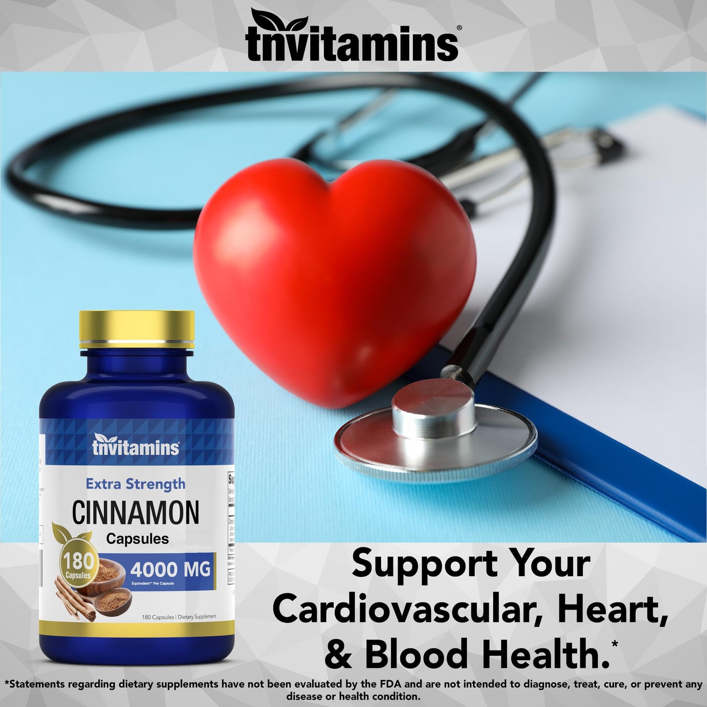 tnvitamins Cinnamon Capsules 4,000 mg Equivalent, 180 Capsules