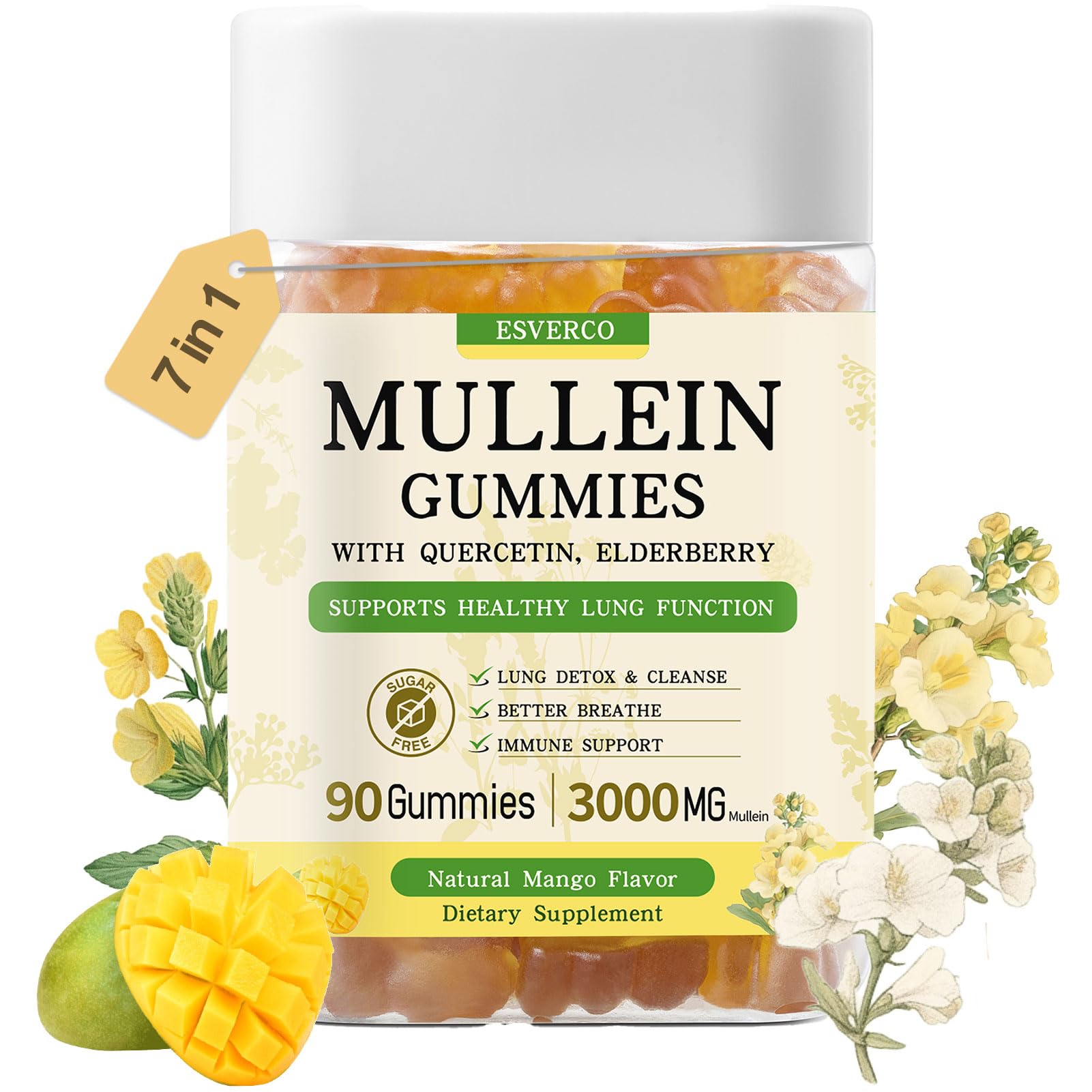 esverco Mullein Gummies 3000mg Mullein Leaf Extract, Lung Cleanse, 90 Gummies