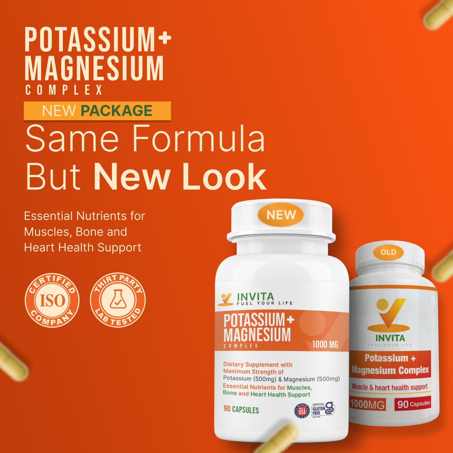INVITA Potassium Magnesium Complex 1000 mg High Absorption Magnesium & Potassium Supplement for Leg & Muscle Recovery, 5 Form of Mag for Sleep & Vascular Support, 180 Capsules