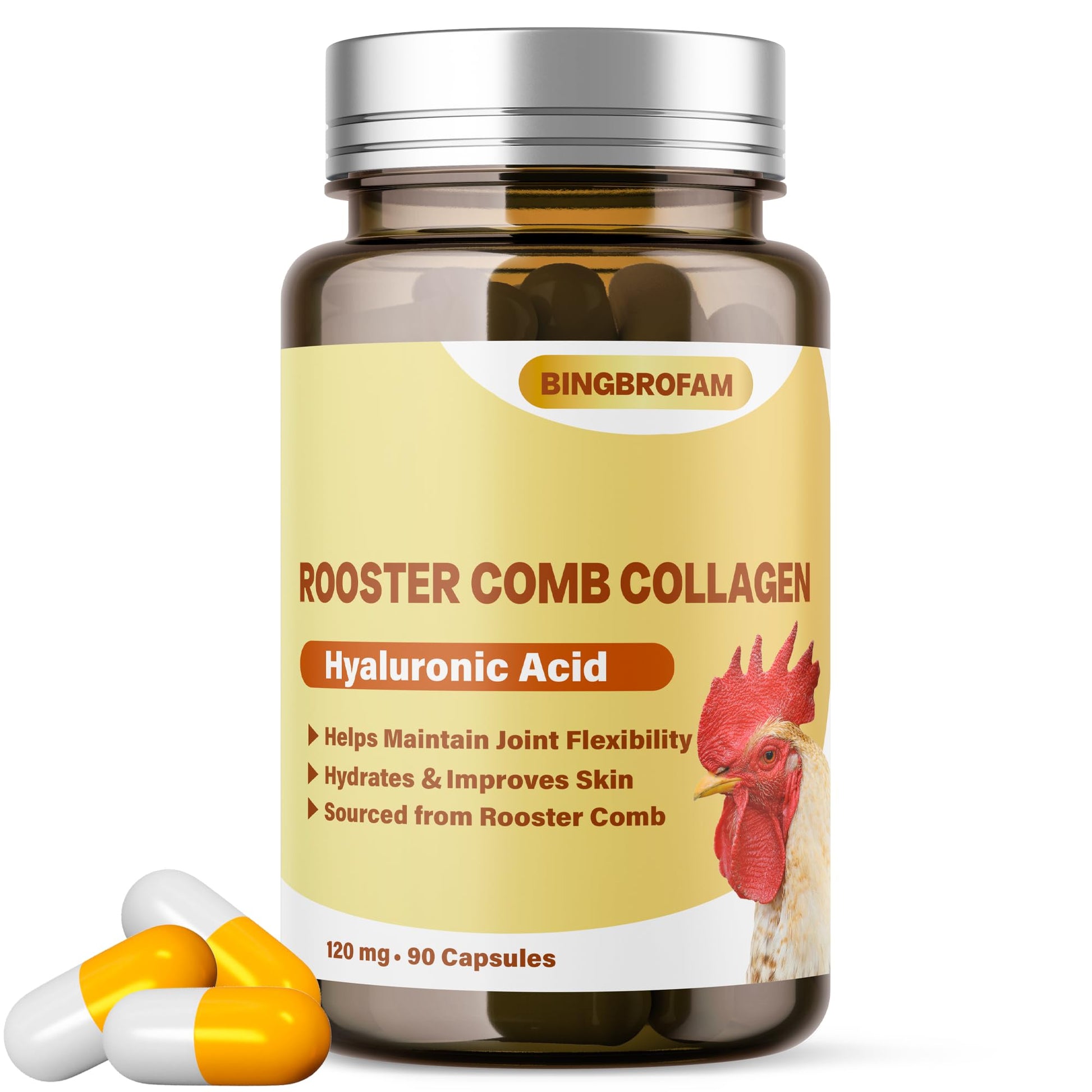 QIFEISHANKA Rooster Comb Collagen with Hyaluronic Acid Capsules 120mg, 60 Capsules