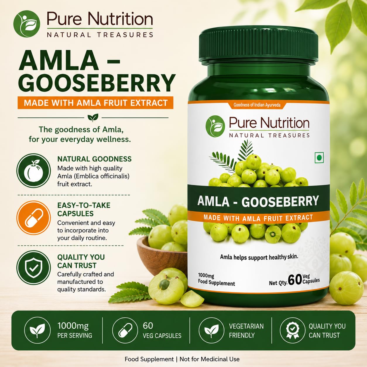 Pure Nutrition Natural Treasures Amla Capsules 60 Count