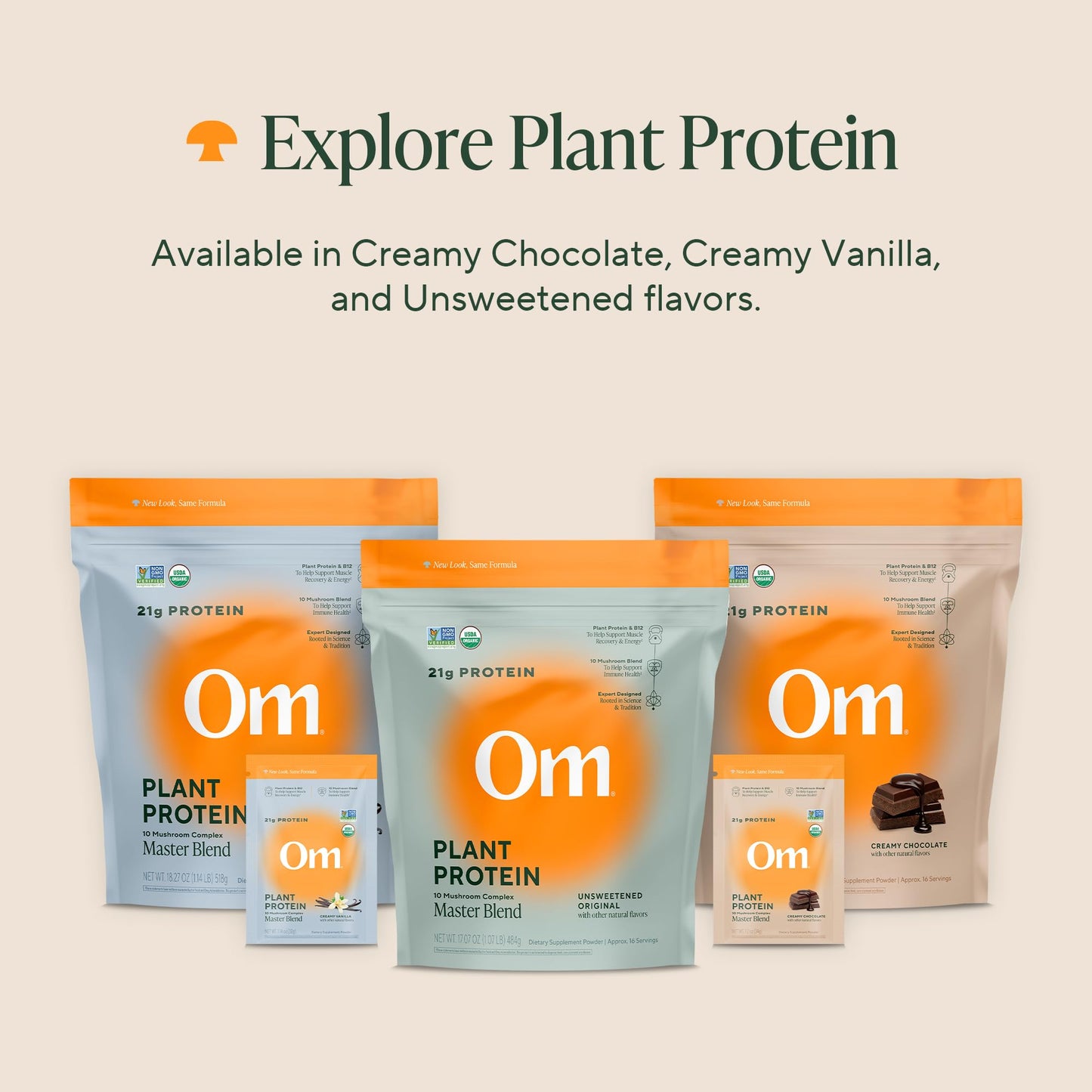 OM Mushroom Superfood Master Blend Vegan Protein Powder – Unflavored Plant Protein with 10 Mushrooms, Ashwagandha, BCAAs & B12 – Energy, Recovery & Immune Support – 1.2 lb (16 Servings)