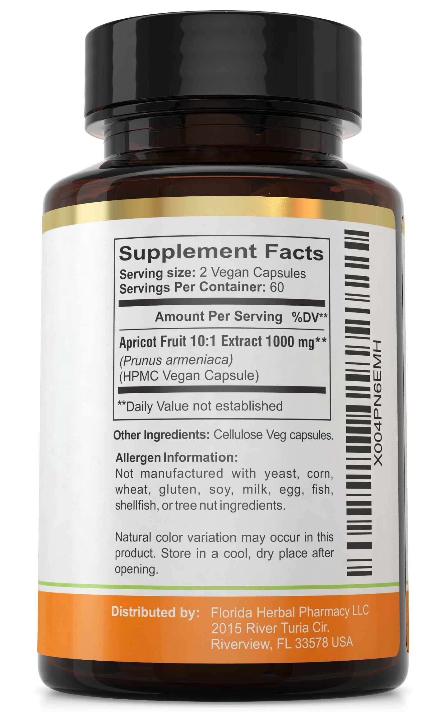 Florida Herbal Pharmacy Apricot Supplement Capsules 10:1, 120 Capsules