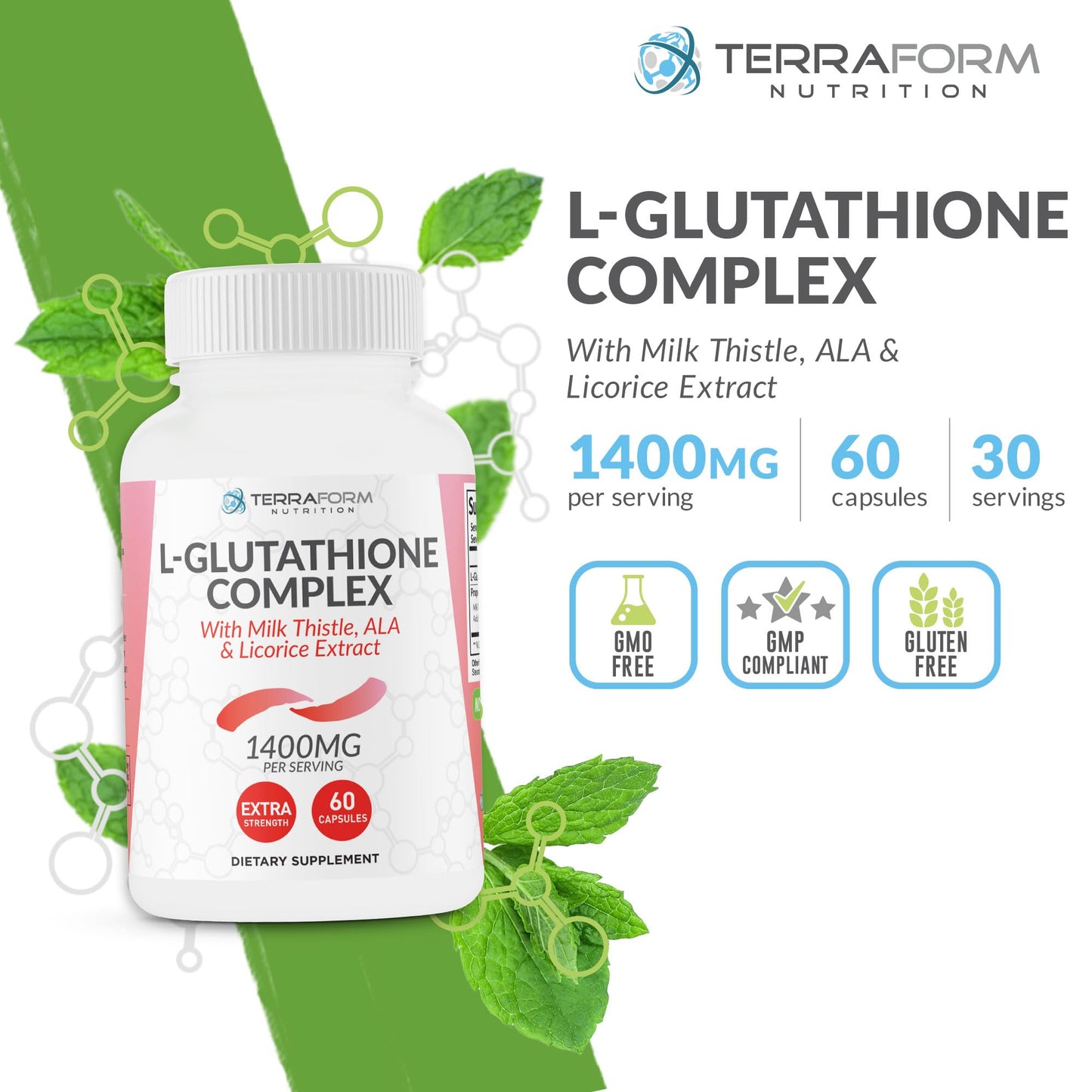 TerraForm Nutrition L-Glutathione Supplement Capsule 60 Capsules