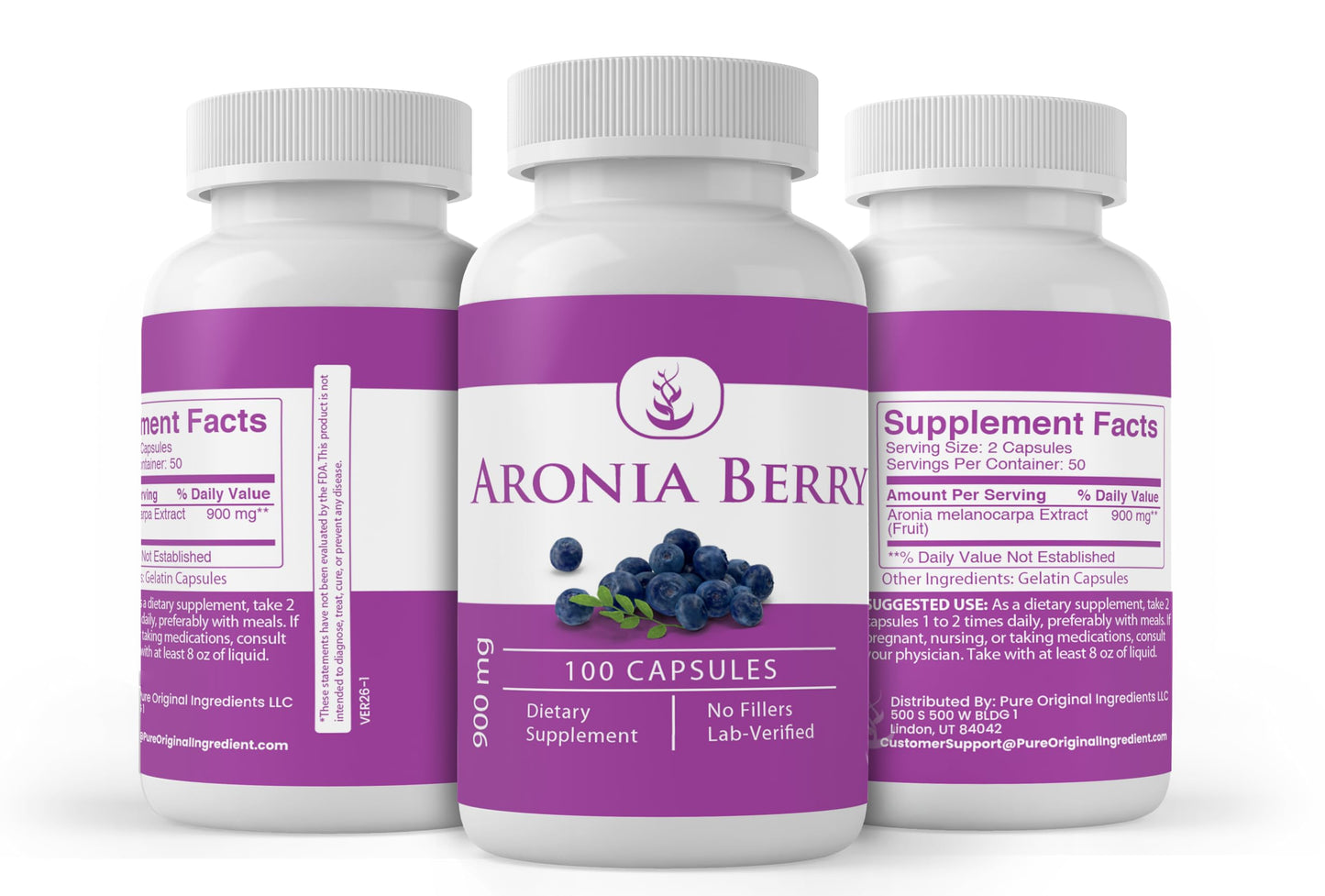 PURE ORIGINAL INGREDIENTS Aronia Berry Chokeberry Extract Capsules, 100 Count