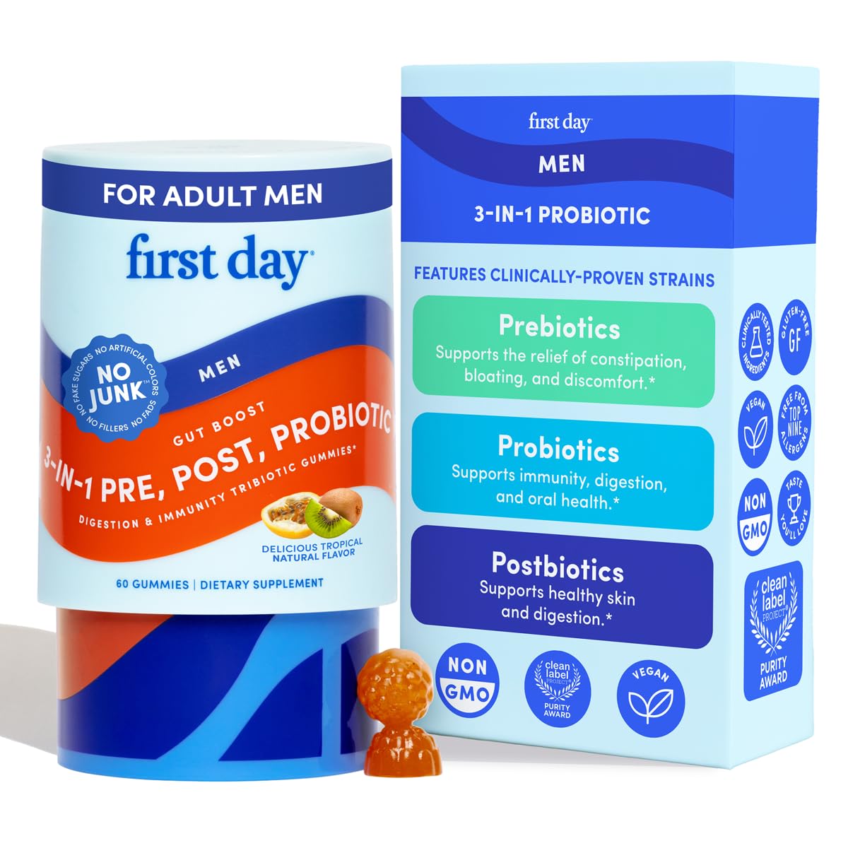 FIRST DAY 3-in-1 Probiotics for Men Gummy 60 Count