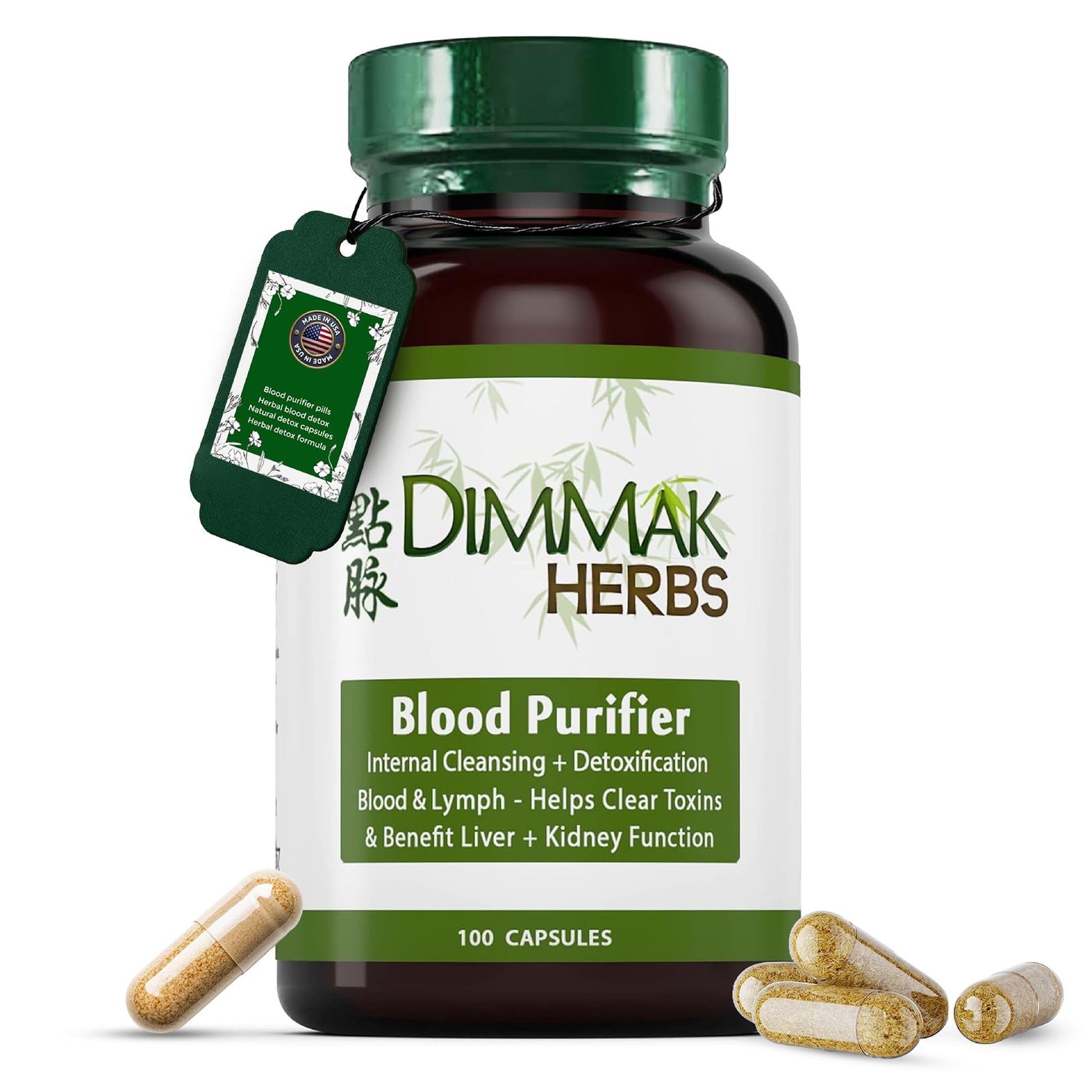 Dimmak Herbs Blood Purifier & Lymphatic Cleanse Systemic Detox Supplement for Skin, Liver, & Immune Health Organic Andrographis & Coptis Herbal Formula Vegan Non-Laxative 100 Capsules