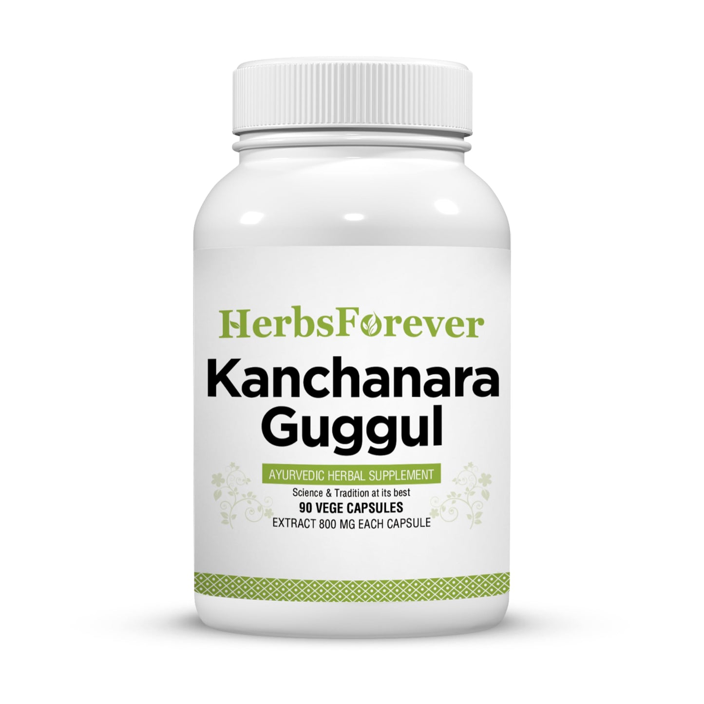 Herbsforever Kanchnara Guggul - Thyroid Balancing & Glandular Lymphatic Health, System & Fibroid Care with Triphala & Trikatu & 4 Ayurvedic Herbs Extract, Traditional Authentic, 90 Veg Capsules