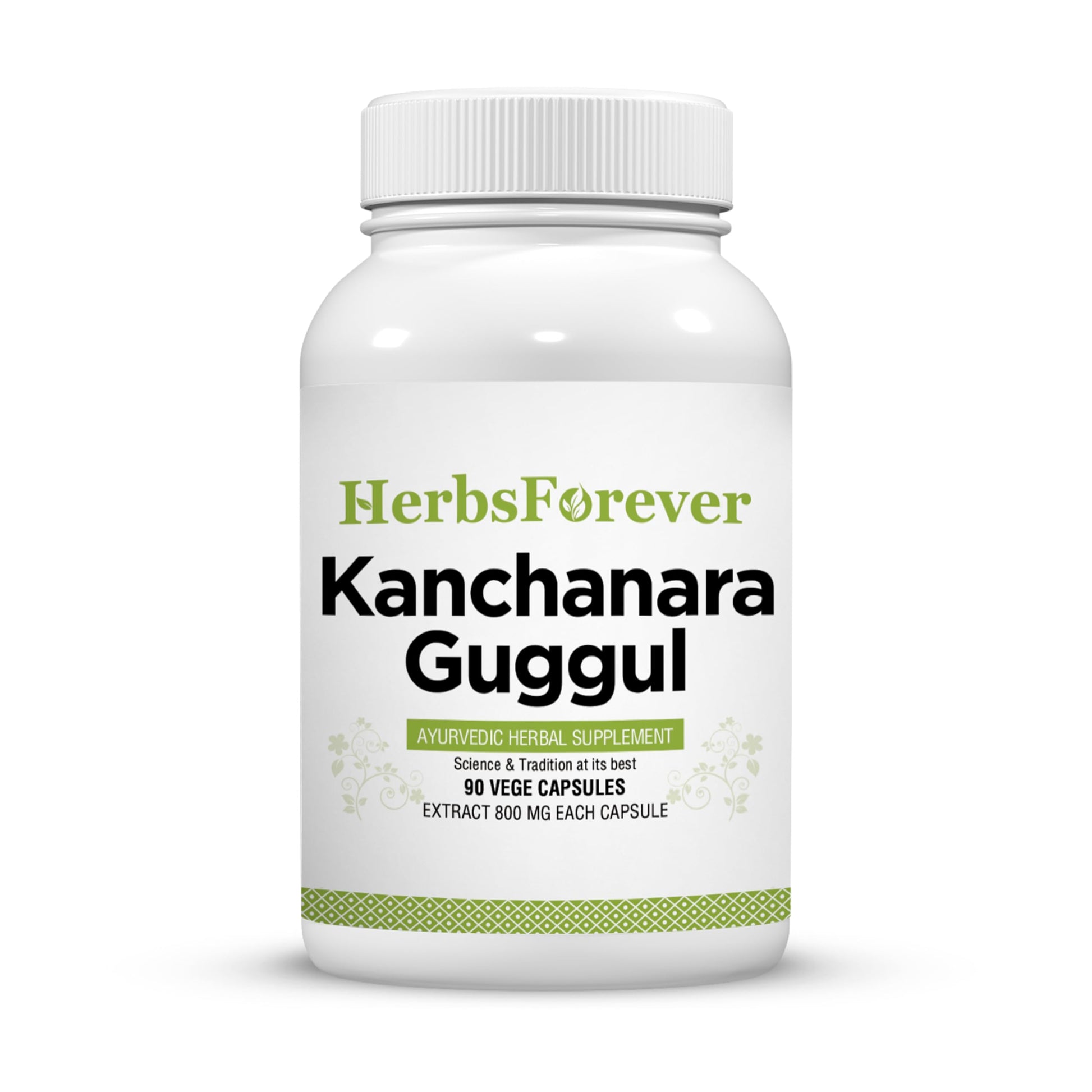 Herbsforever Kanchnara Guggul - Thyroid Balancing & Glandular Lymphatic Health, System & Fibroid Care with Triphala & Trikatu & 4 Ayurvedic Herbs Extract, Traditional Authentic, 90 Veg Capsules