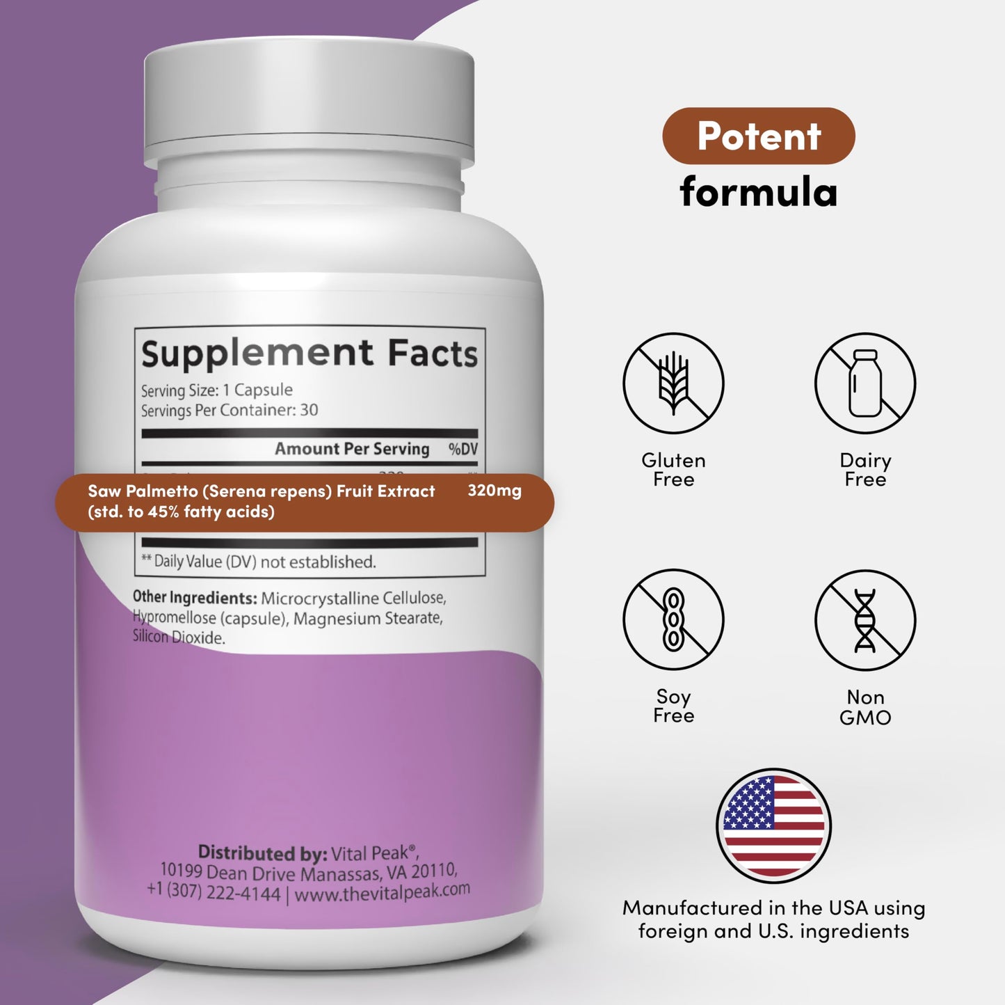Vital Peak Saw Palmetto Extract 320mg Capsules, 30 Count