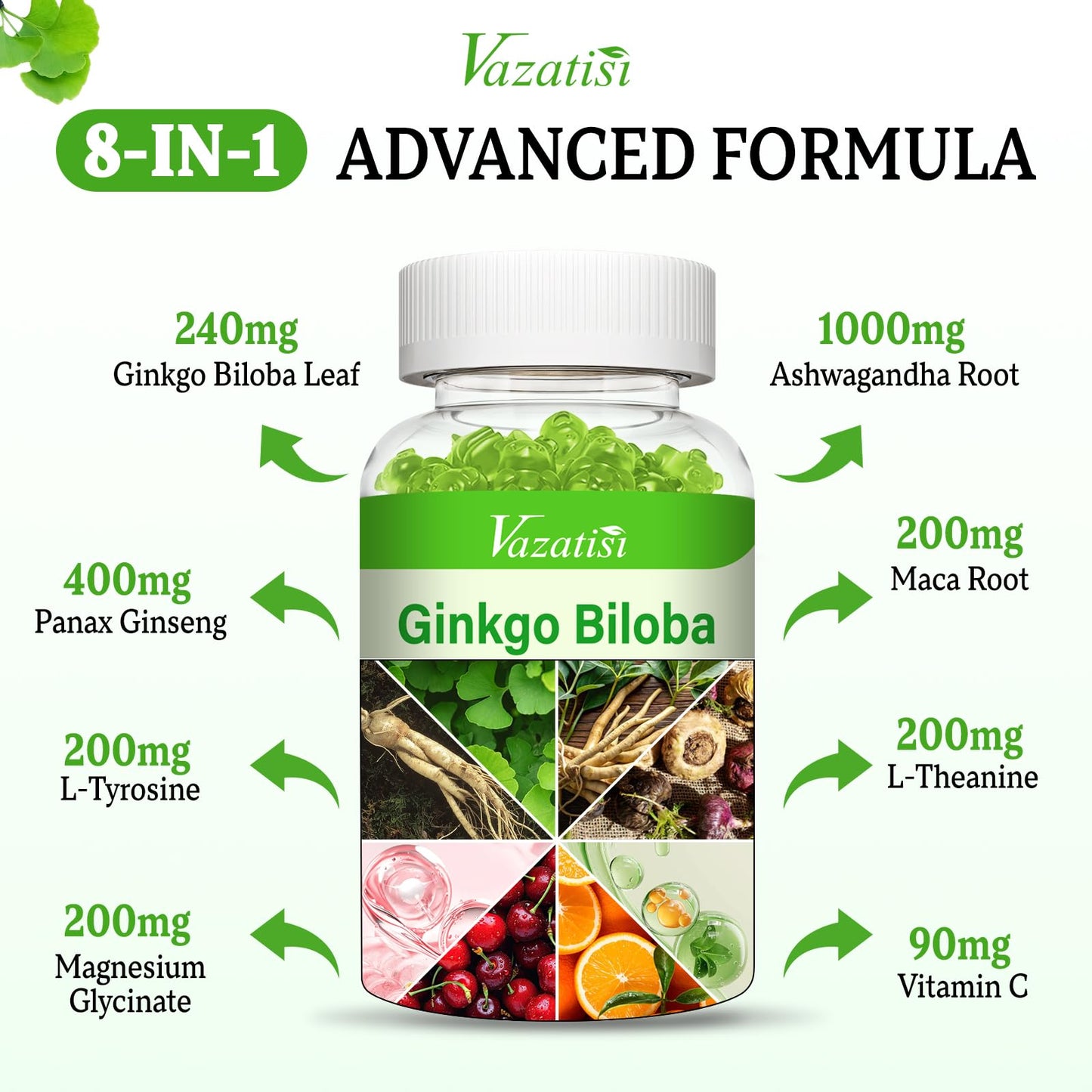 Vazatisi Ginkgo Biloba Gummies with Panax Ginseng, 120 Count