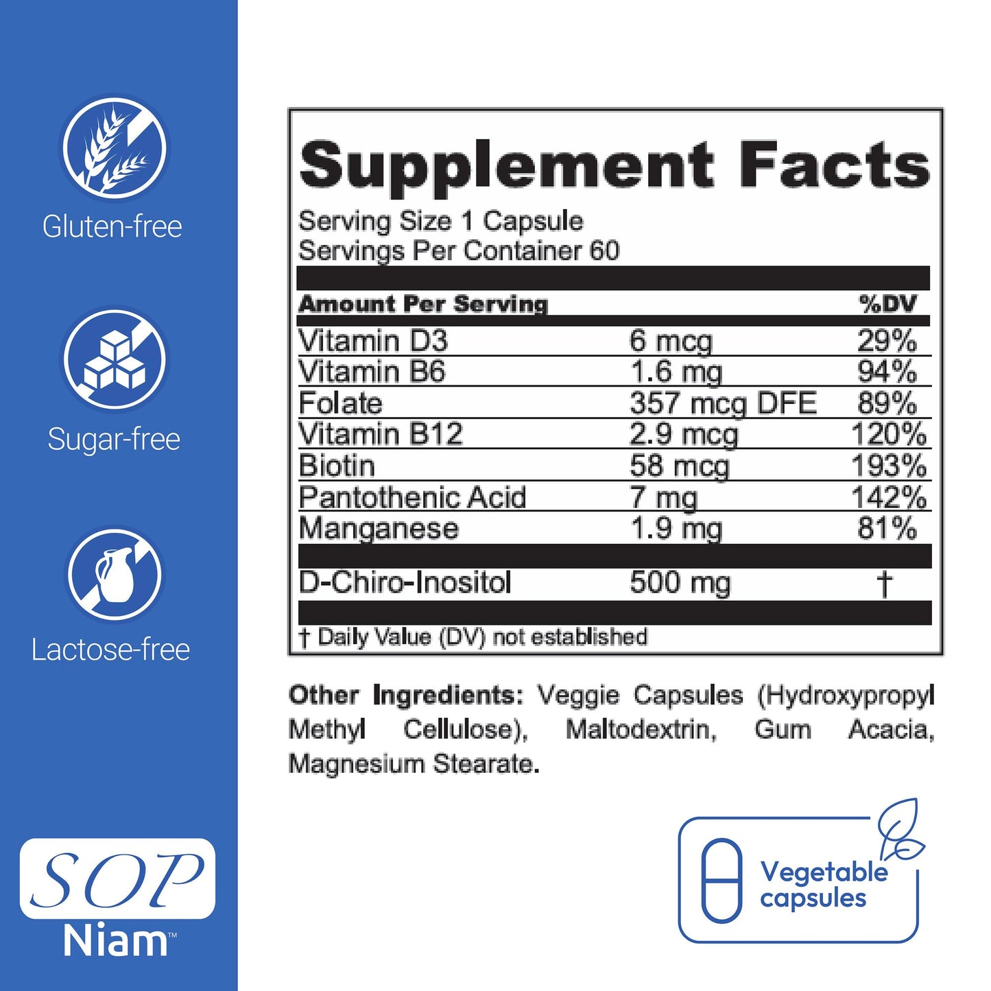 SOP NIAM D-Chiro Inositol Supplement for Women Capsule, 60 Count