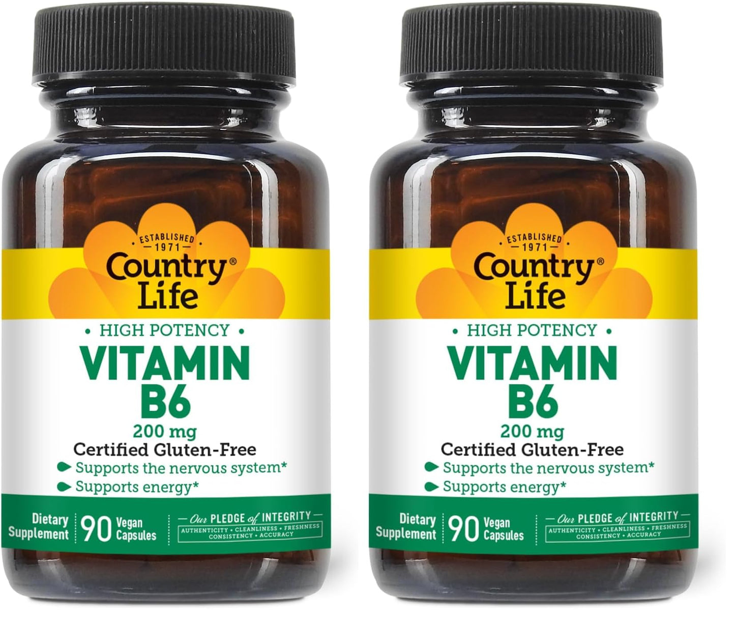 Country Life Vitamin B-6 High Potency Capsule 200mg, 180 Capsules