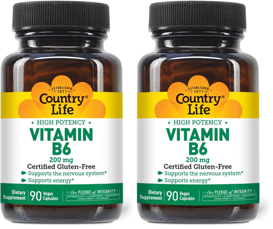 Country Life Vitamin B-6 High Potency Capsule 200mg, 180 Capsules