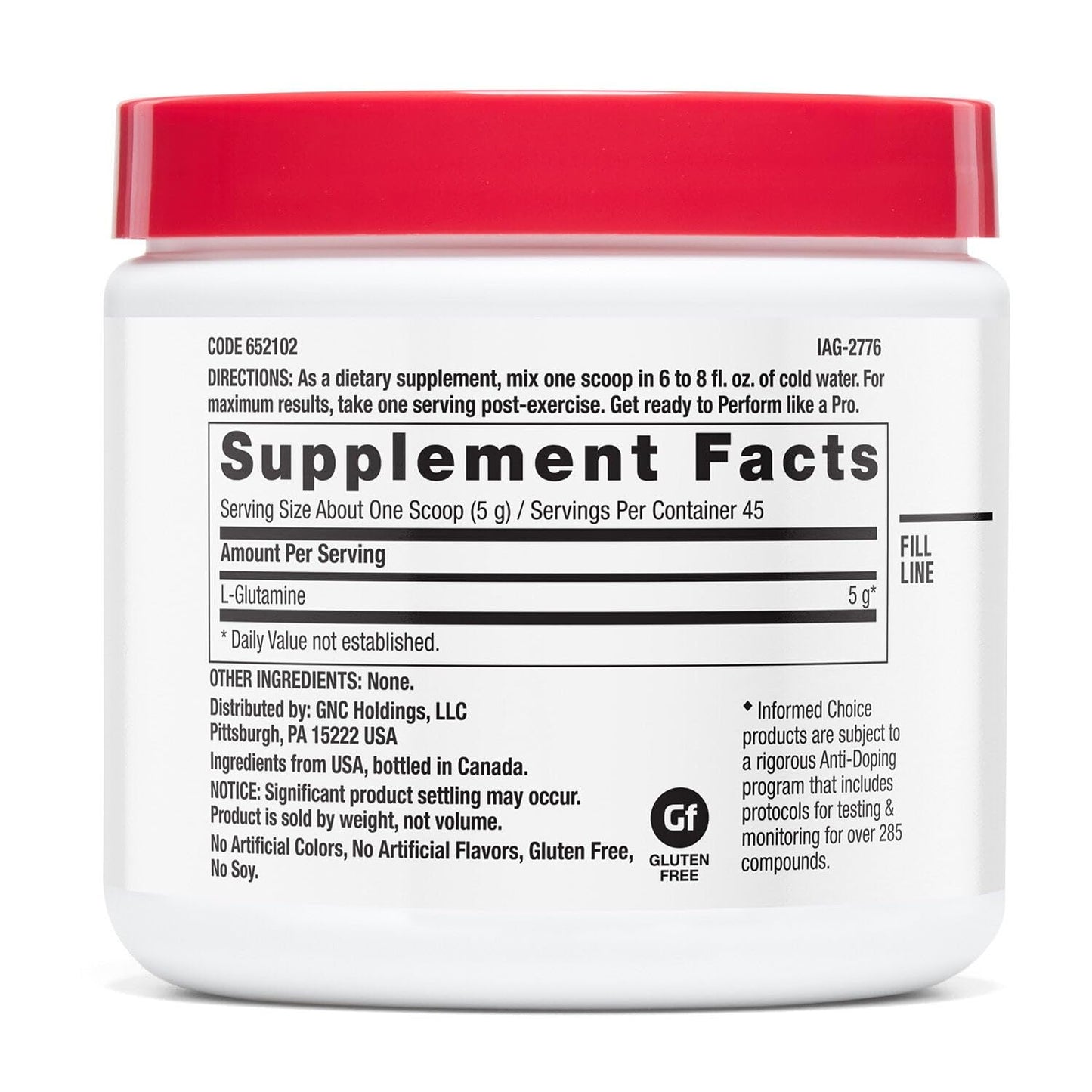 GNC Pro Performance L-Glutamine 5000mg Powder, 7.94 Ounce