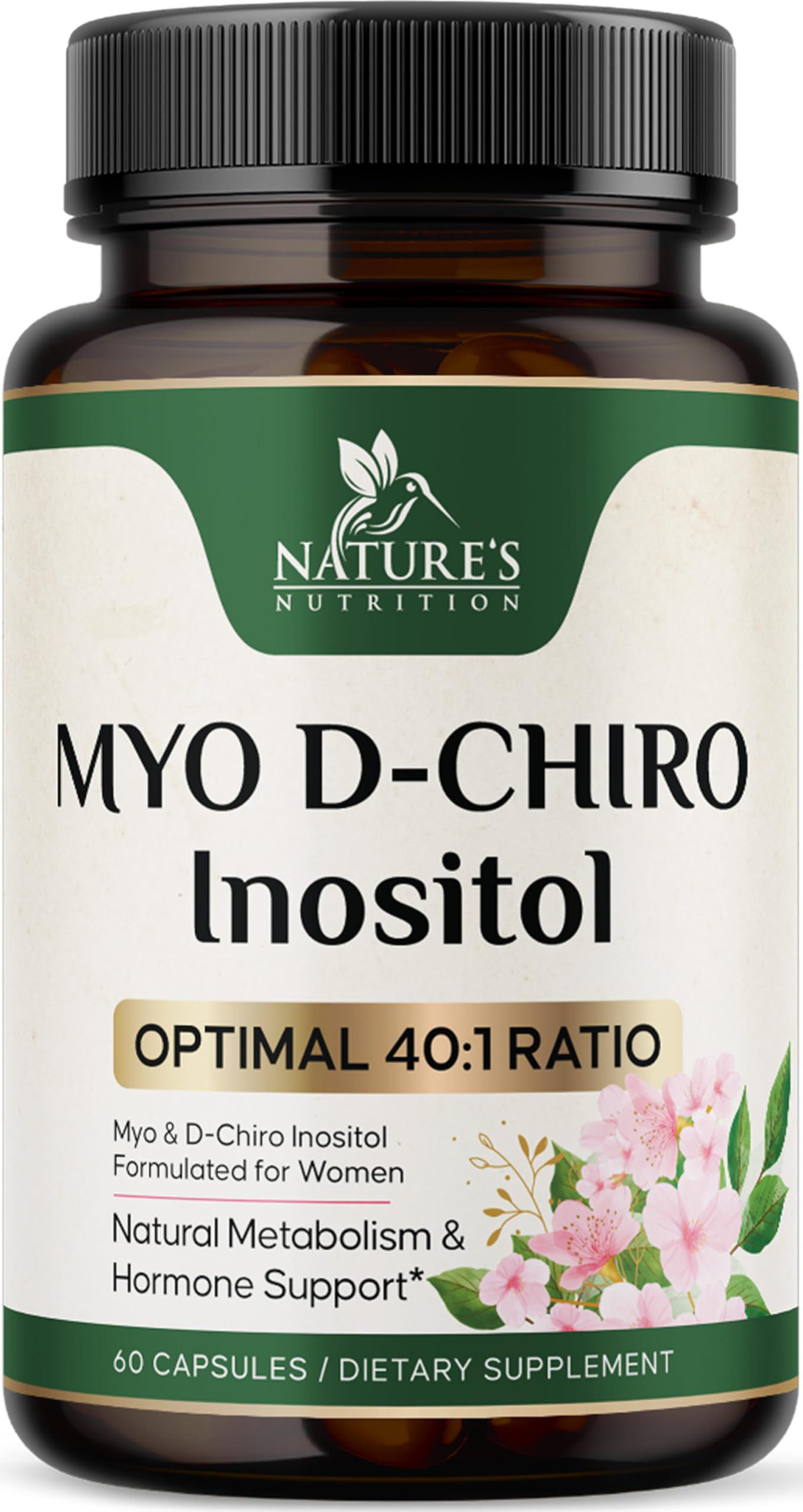 Nature's Nutrition Myo-Inositol 2000mg Per Serving with D-Chiro 60 Capsules