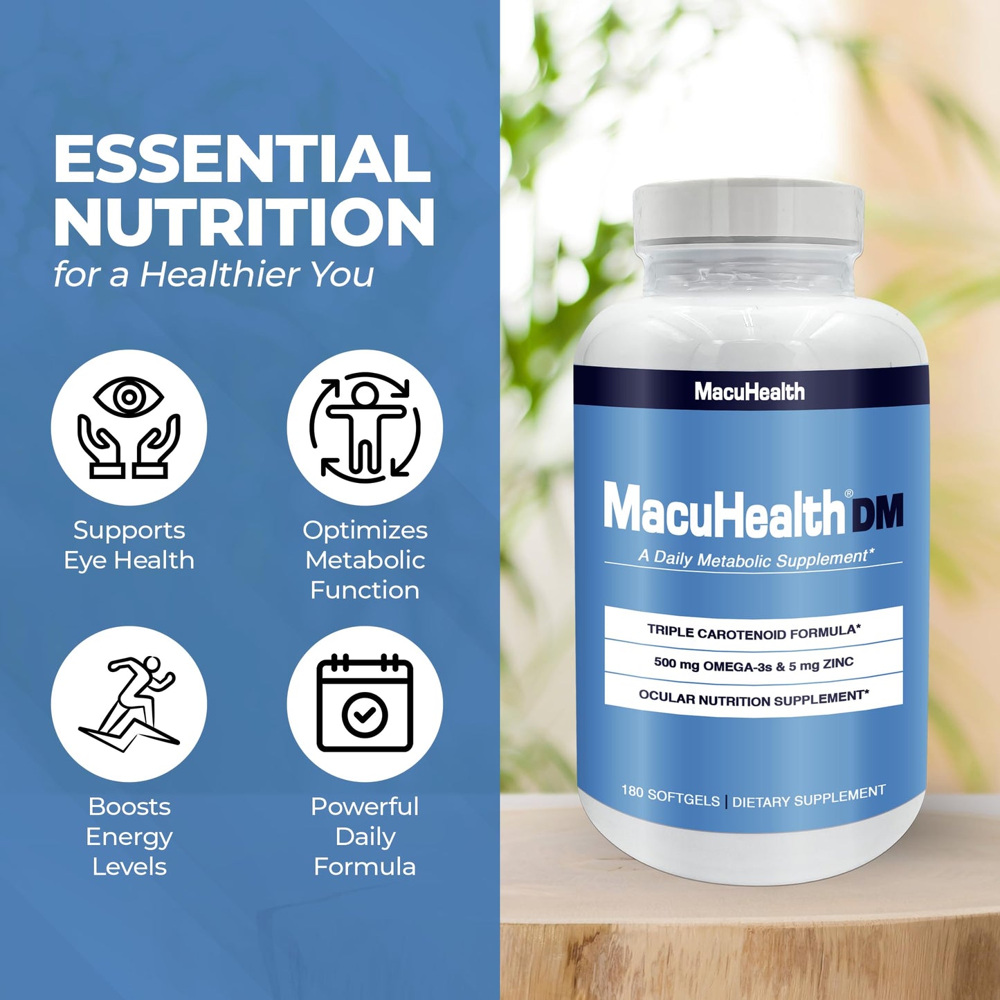 MacuHealth Daily Metabolic Triple Carotenoids with EPA/DHA Omega-3 Vital Minerals with Zinc Softgels 180