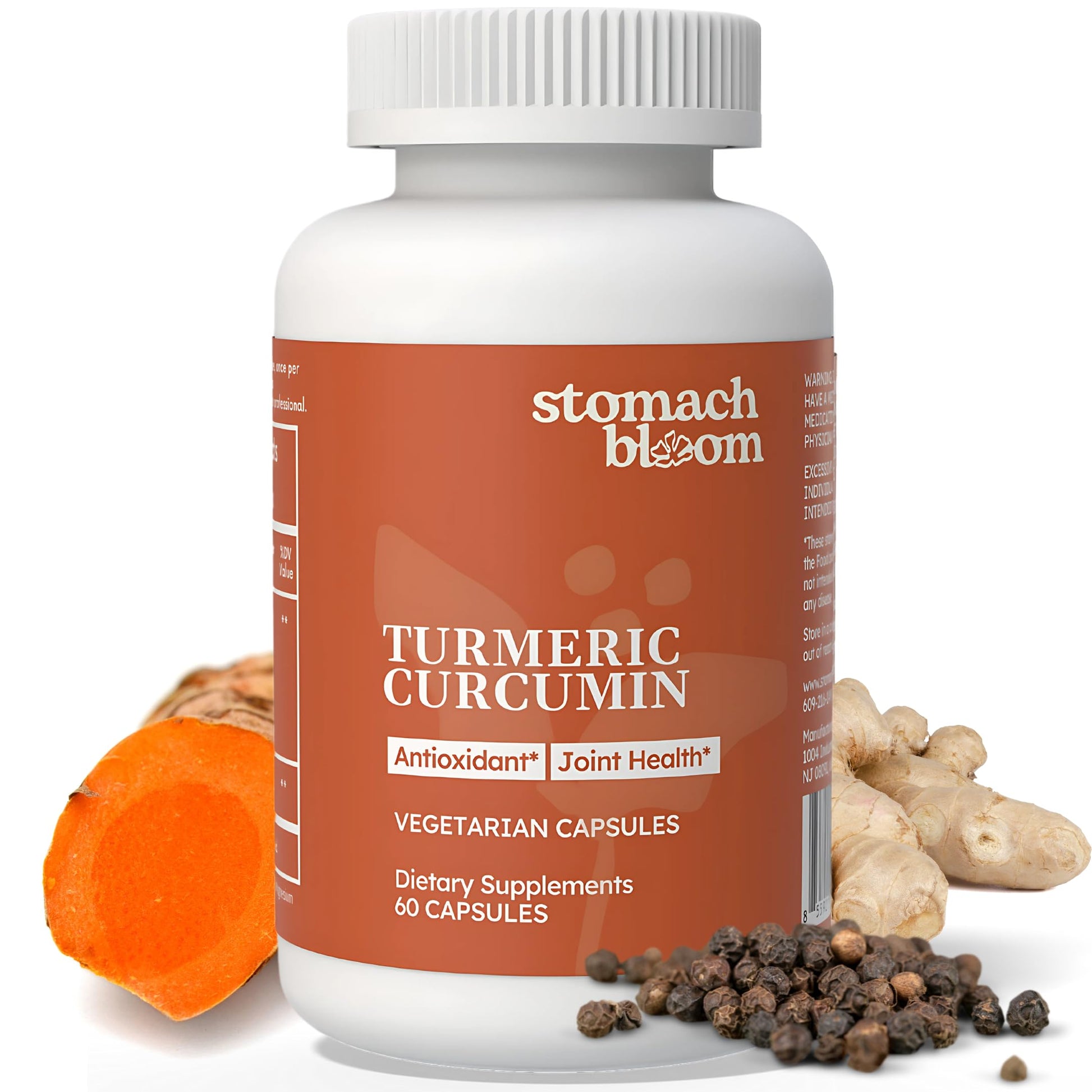 Stomach Bloom Turmeric Curcumin with Ginger, Boswellia & Black Pepper Capsule, 60 Count