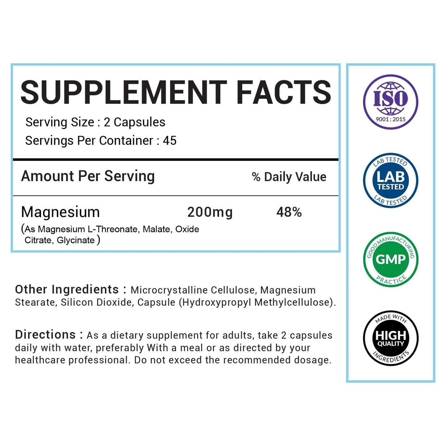 American Choice Magnesium Complex for Women & Men 5-in-1 200mg (Glycinate, L-Threonate, Citrate, Malate & Oxide) Capsules, 90
