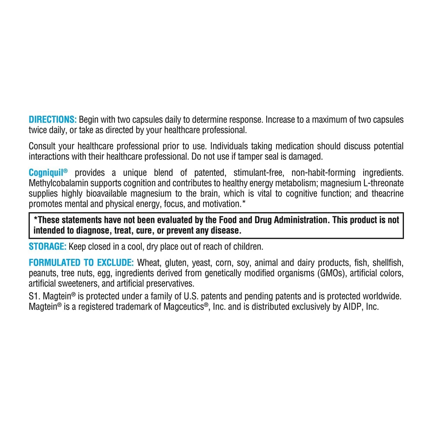 XYMOGEN Cogniquil Magnesium L-Threonate Capsule, 60 Capsules