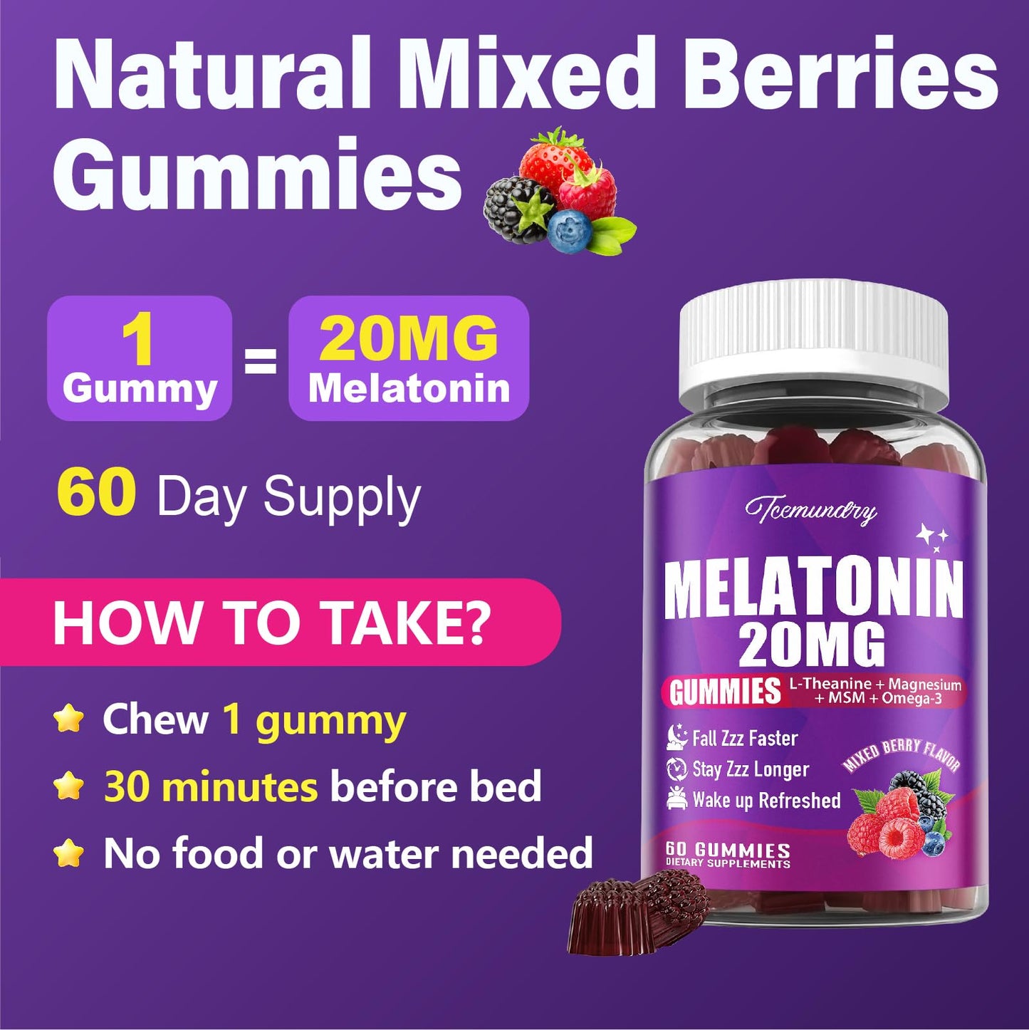 Tcemundry Melatonin Gummies 20mg for Adults: Maximum Strength, 120 Gummies