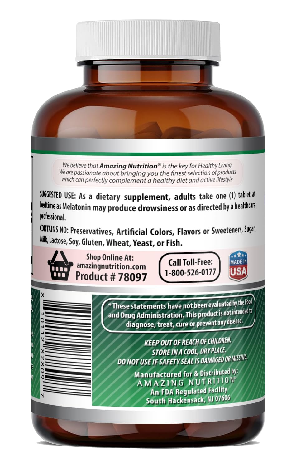 Amazing Nutrition Melatonin 3 mg per Serving Tablets 365