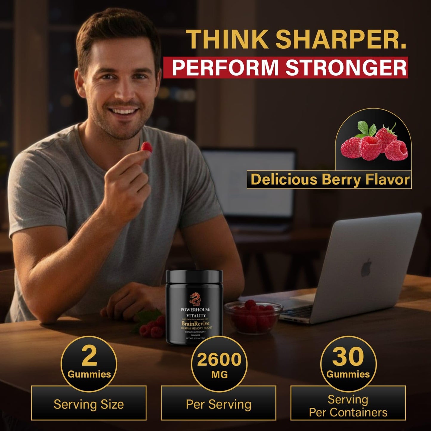 Powerhouse Vitality BrainRevive Lion's Mane Mushroom Gummies for Adults 60 Count