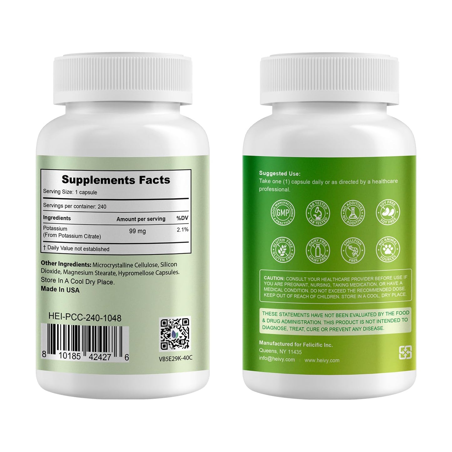 Heivy Potassium Citrate 99mg Capsules, 240 Count