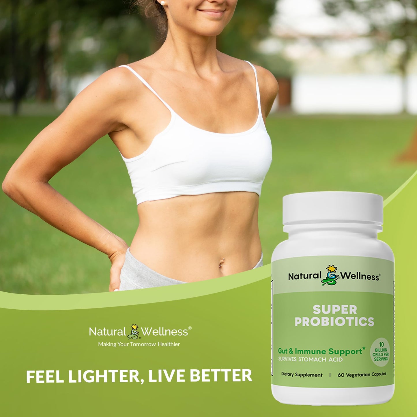 Natural Wellness Super Probiotic + Prebiotic Blend – 10 Billion CFUs with 8 Strains – Probiotics for Digestive Health, Gut Balance & Immune Support – Non-GMO, 60 Capsules