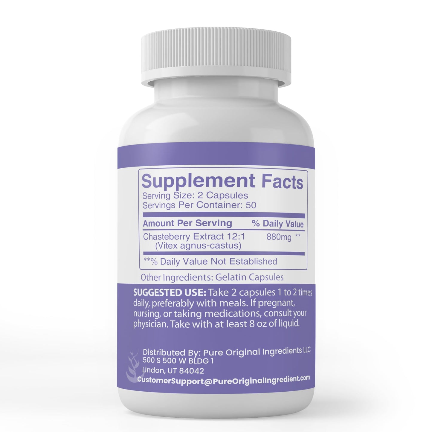 Pure Original Ingredients Chaste Tree Berry Extract Capsules 100 Count