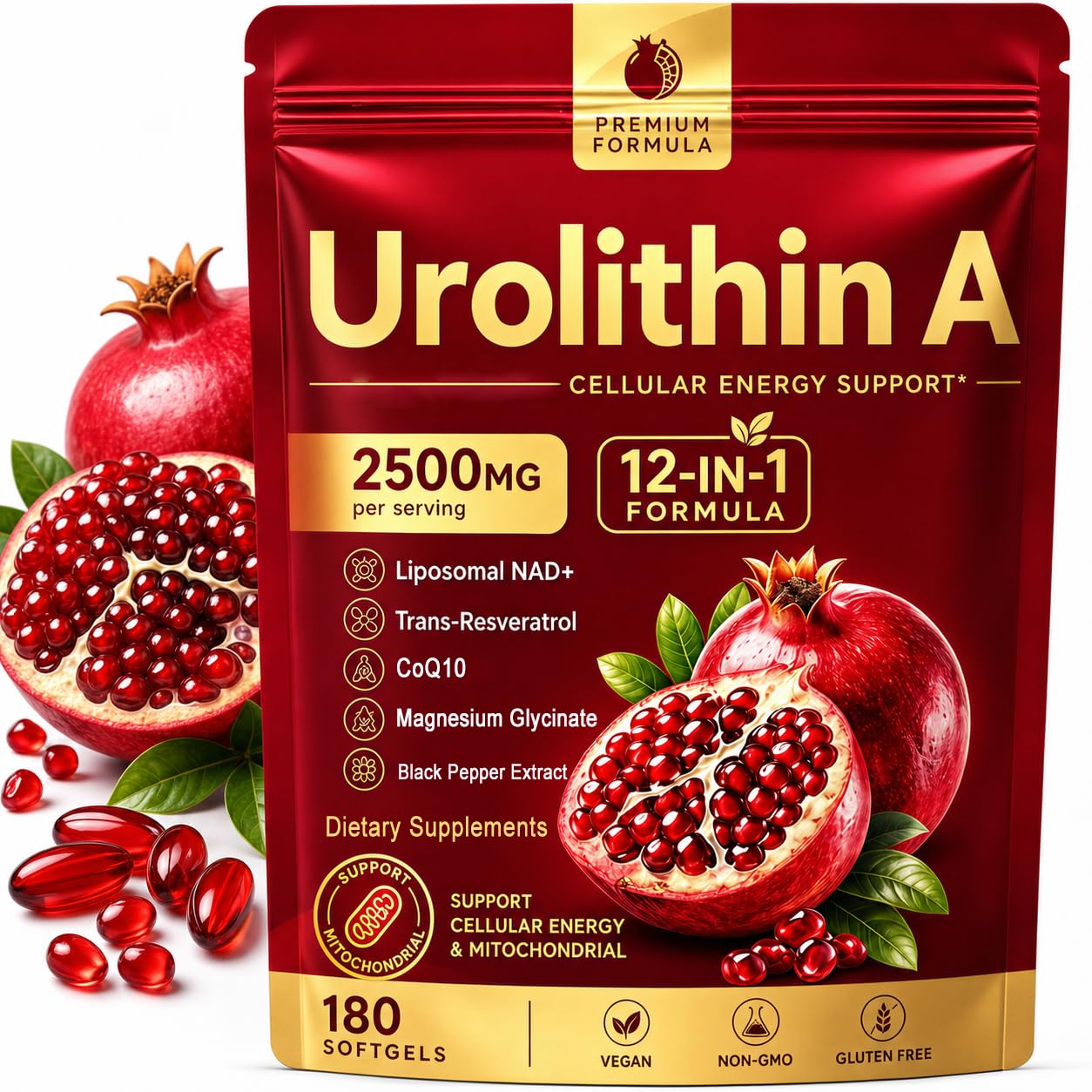Bodylove Mask Urolithin A+ Supplement, 12-In-1 Formula with Liposomal NAD+, Trans-Resveratrol, Support Cellular Health & Mitochondrial, Natural Antioxidant, Promotes Muscle Strength & Endurance Softgel 1 Count