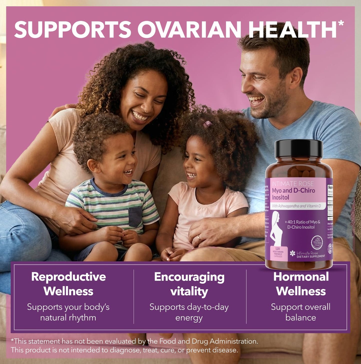 Intimate Rose Myo-Inositol & D-Chiro Inositol Supplement for Women - Hormone Balance & Ovarian Support for Women - Ideal 40:1 Ratio, Vitamin D3 + Ashwagandha