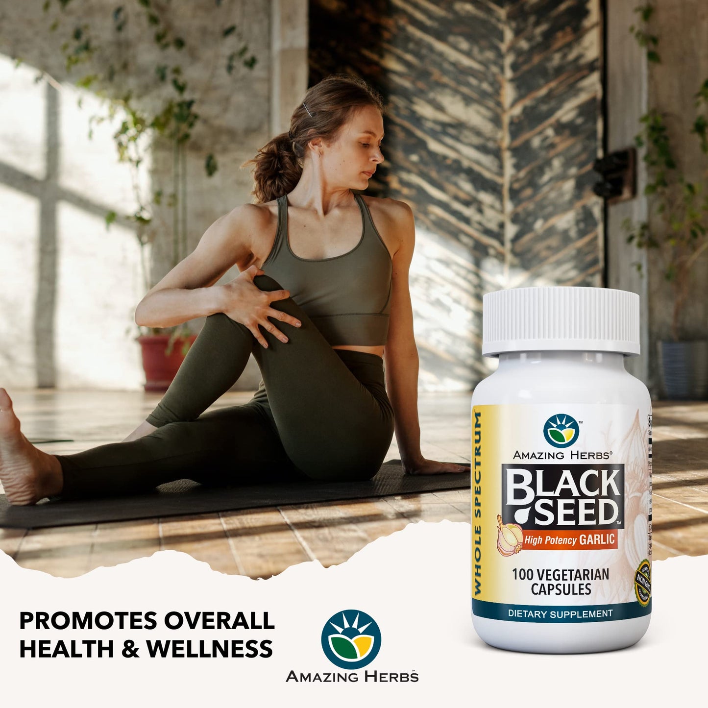 Amazing Herbs Whole Spectrum Black Seed & High Potency Garlic Capsules 100 Count