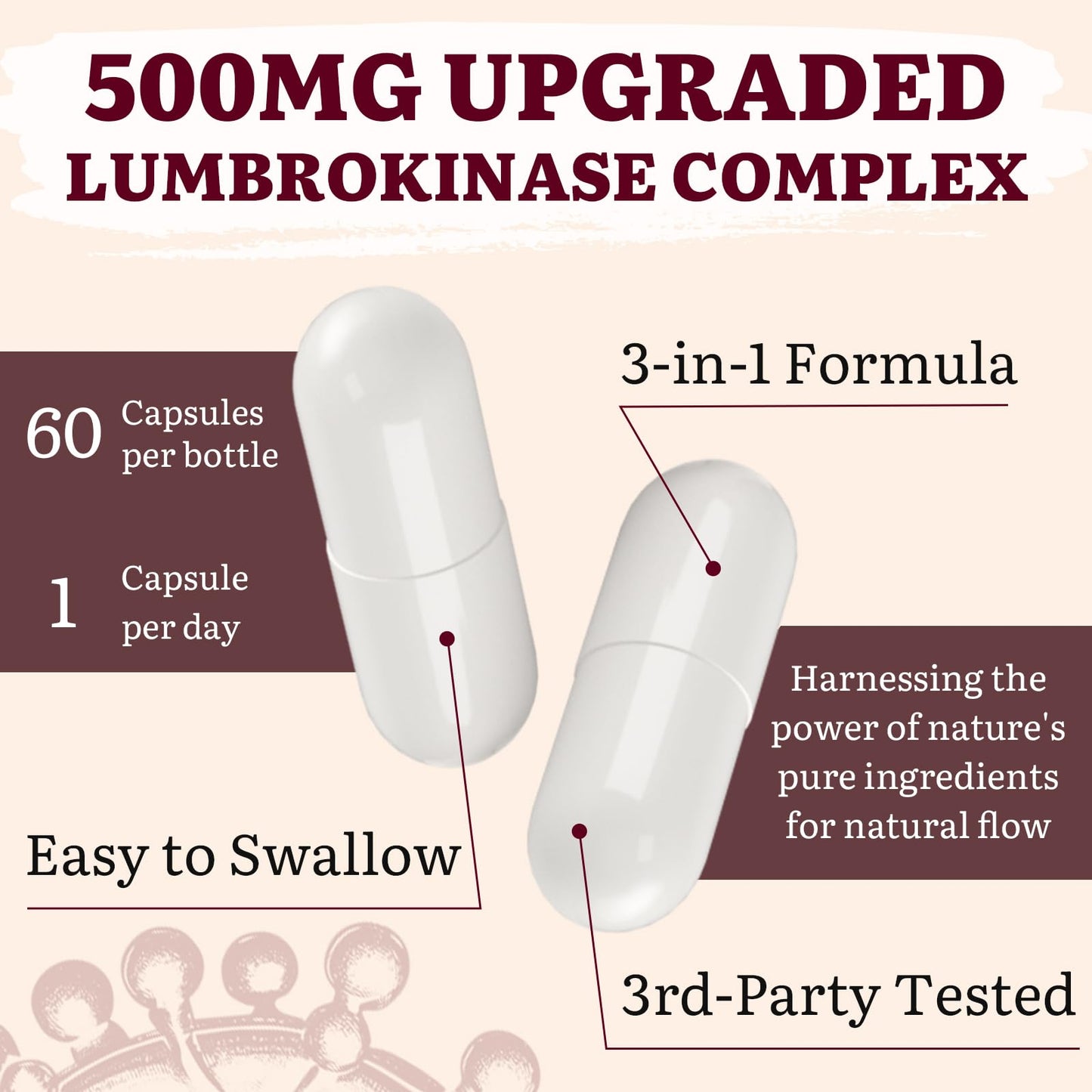 Yasumako Lumbrokinase 100mg (Max Activity 1,000,000 LKU) Capsule, 60 Count