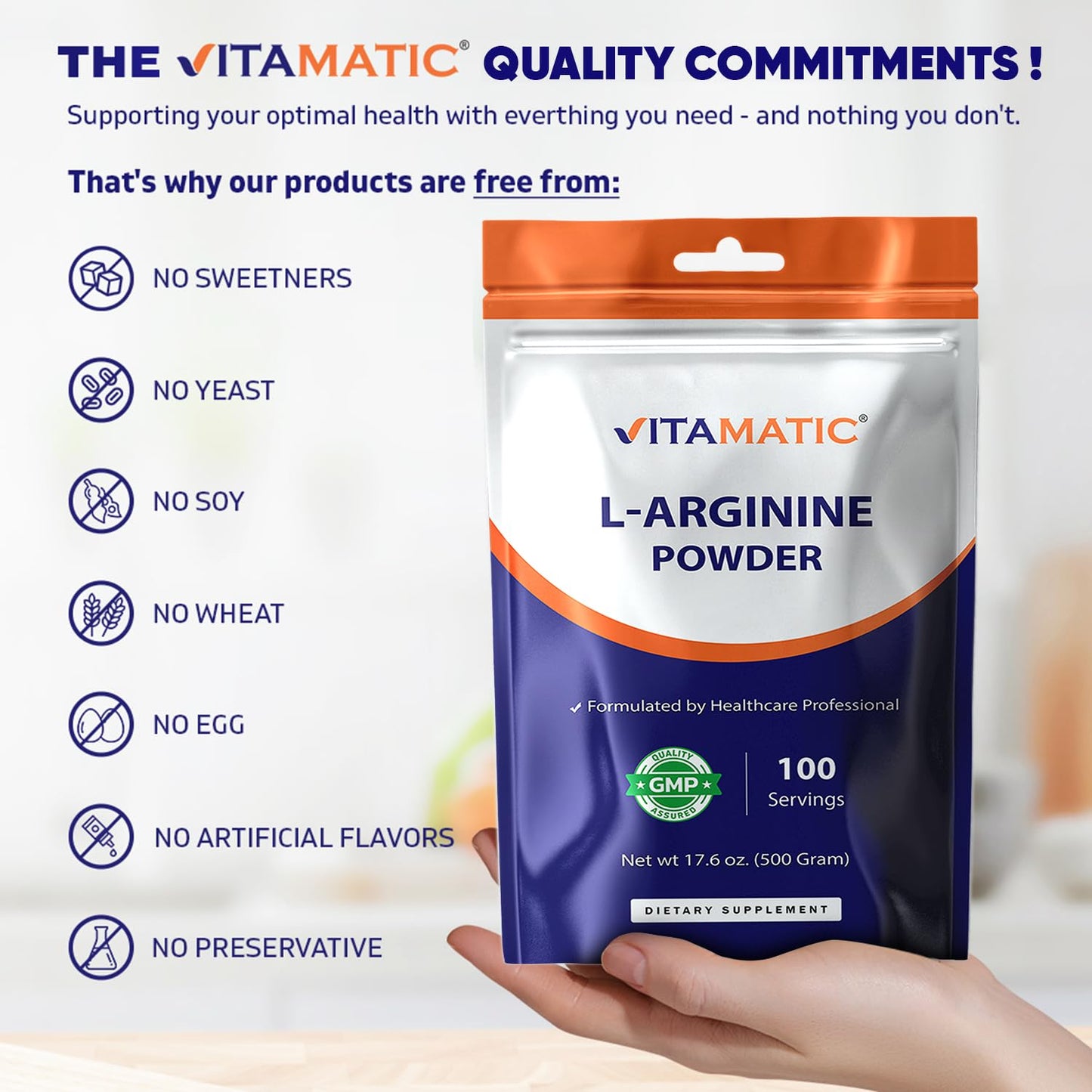 Vitamatic L-Arginine Pure Powder 17.6 oz