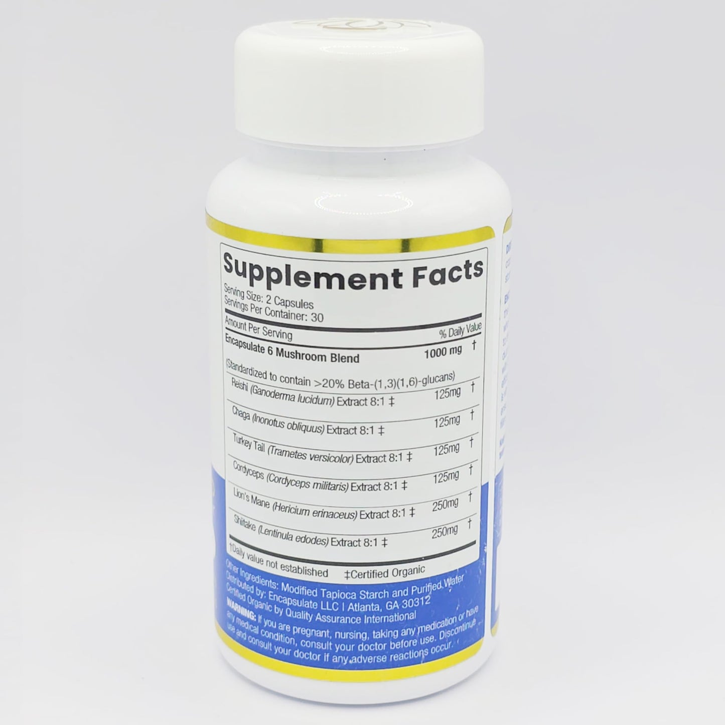 ENCAPSULATE 6 Mushroom Blend Reishi Chaga Turkey Tail Cordyceps Lion’s Mane & Shiitake 8:1 Mushroom Extract Nootropic & Adaptogen Mushroom Supplement for Gut, Brain & Immune Support 60 Capsules