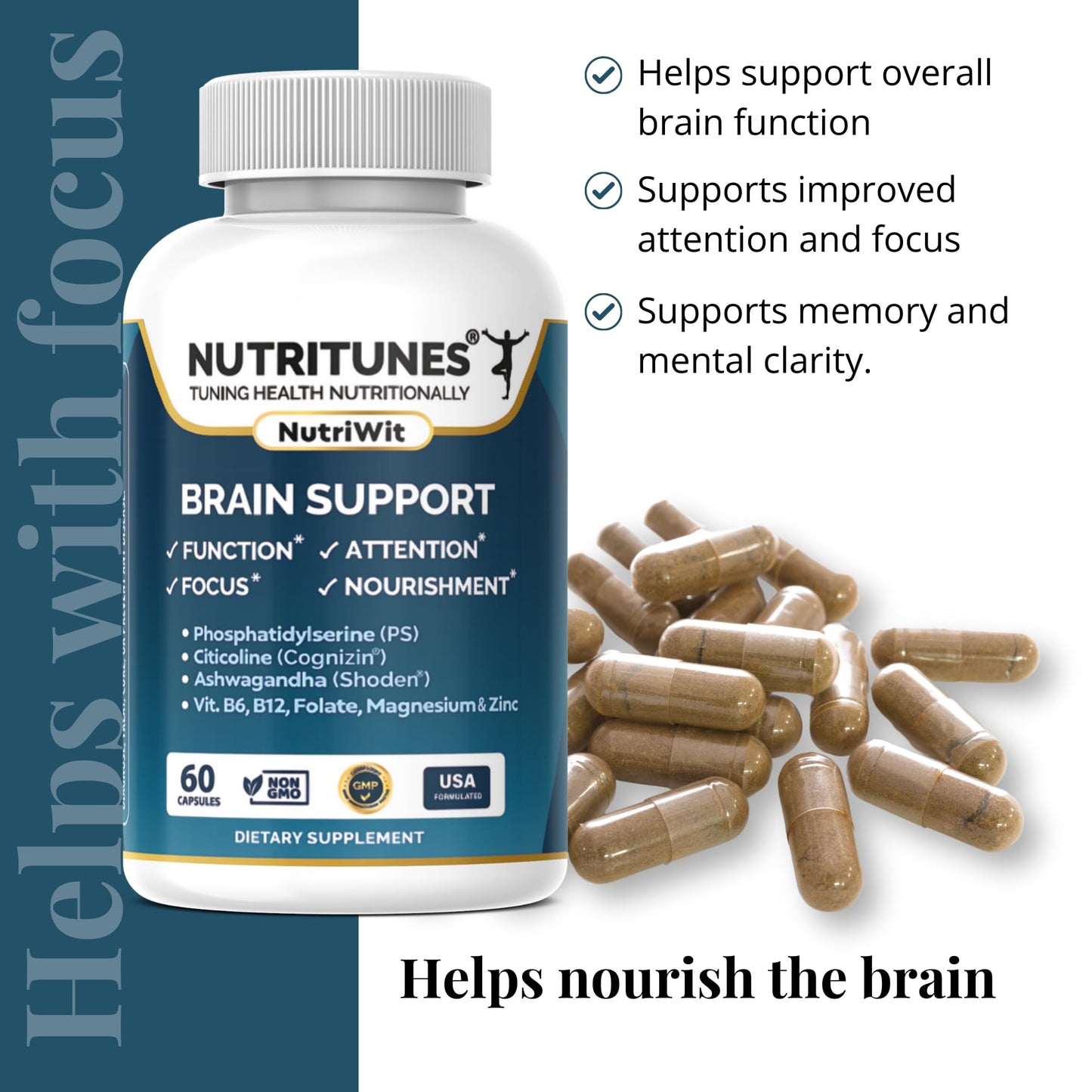 Nutritunes Brain Health Supplement 60 Capsules
