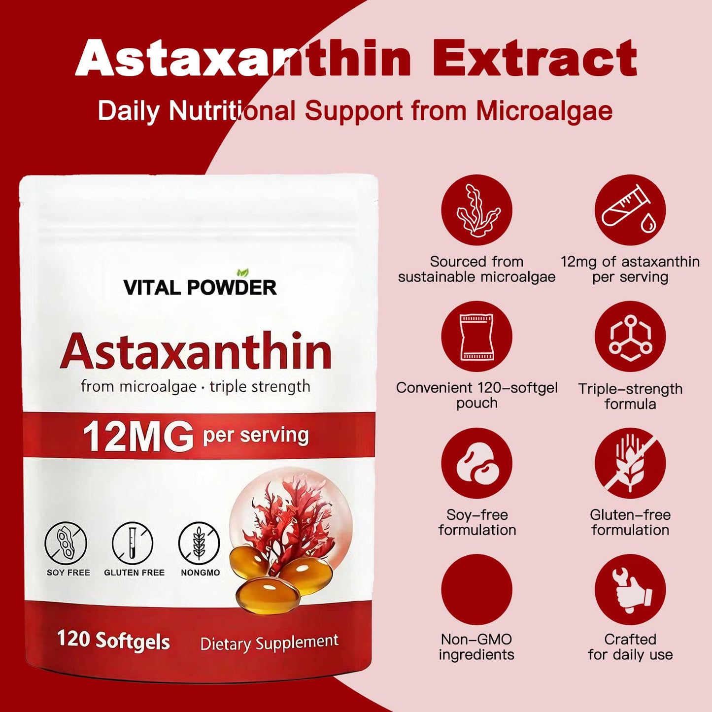 VITAL POWDER Astaxanthin 12mg Softgels 120 Count