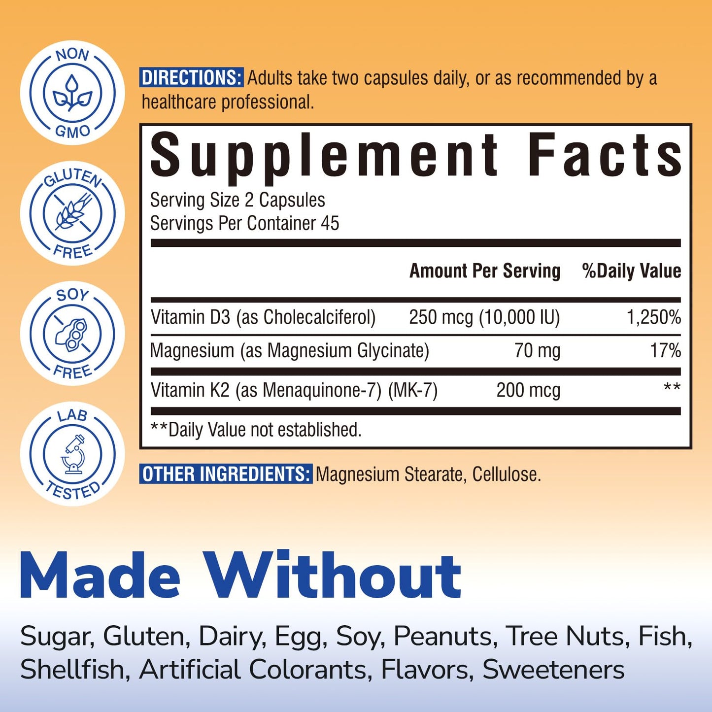 Vitalibre D3 K2 + Magnesium Glycinate Supplement Capsule 90 Count